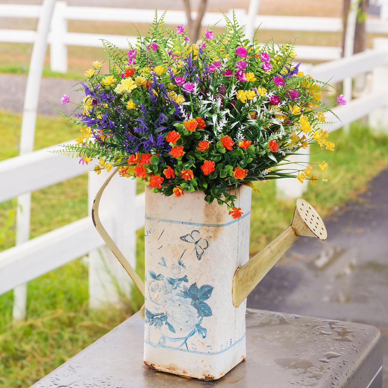 56 Bundles Artificial Flowers Fake Uv Resistant For Outdoor Plastic Greenery Shr