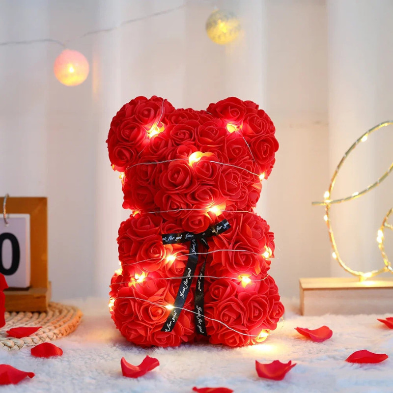 Wedding Rose Teddy Bear With Box For Women Valentines Girlfriend Birthday Gifts