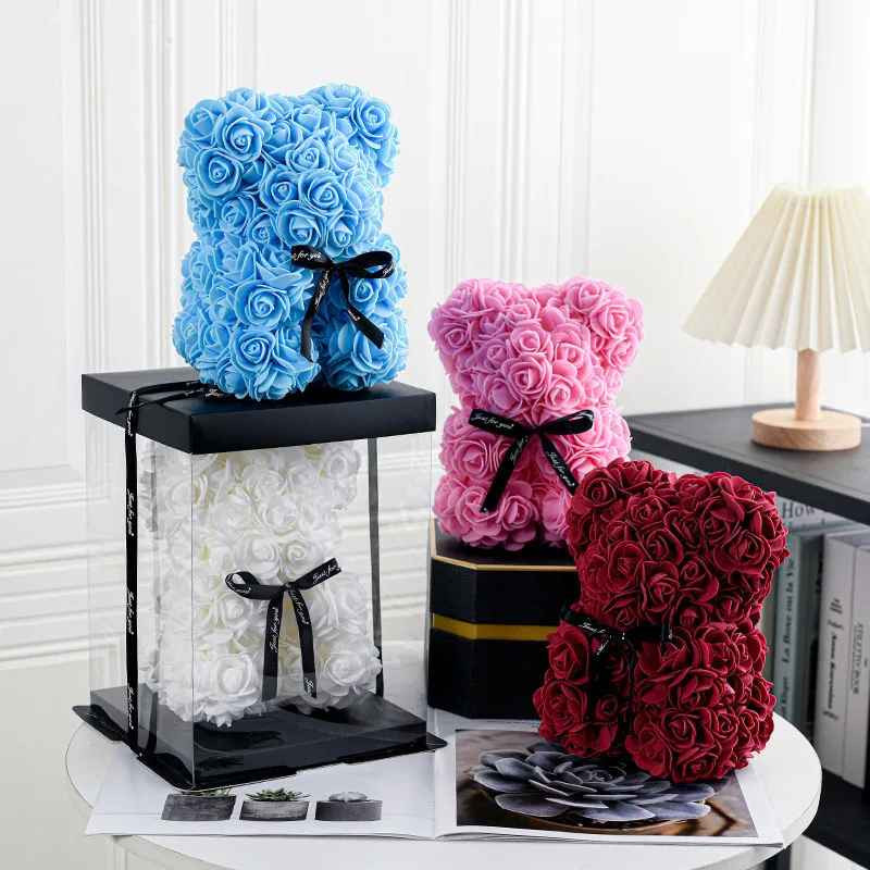 Wedding Rose Teddy Bear With Box For Women Valentines Girlfriend Birthday Gifts