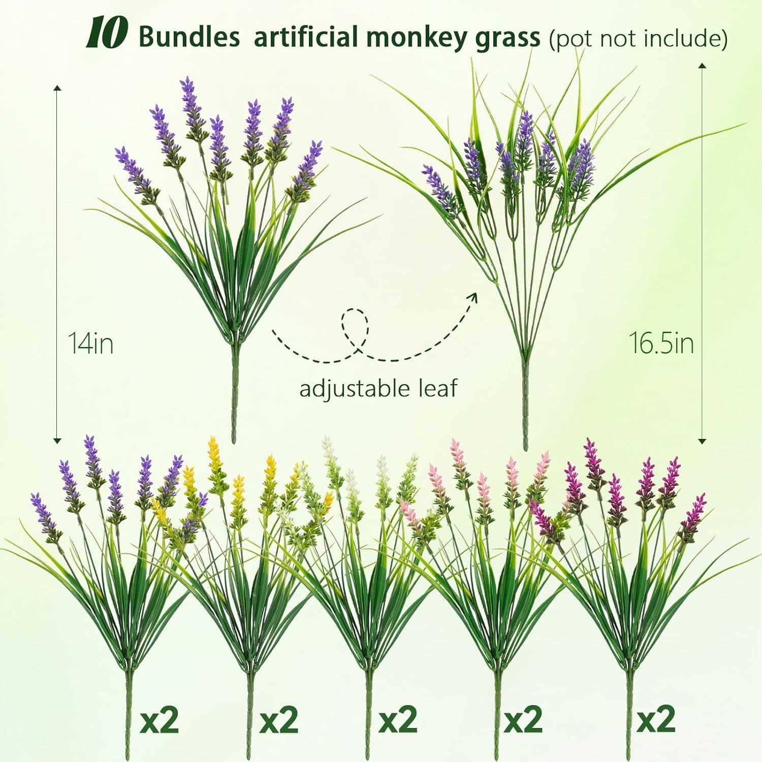 N&T NIETING 10 Bundles Artificial Plants Outdoor Fake Monkey Grass with Flowers