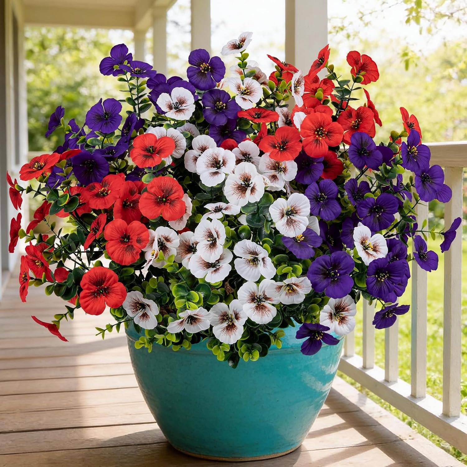17 Inch Artificial Faux Pansy Flowers for Outdoor,Fake Pansies Flowers with Euca