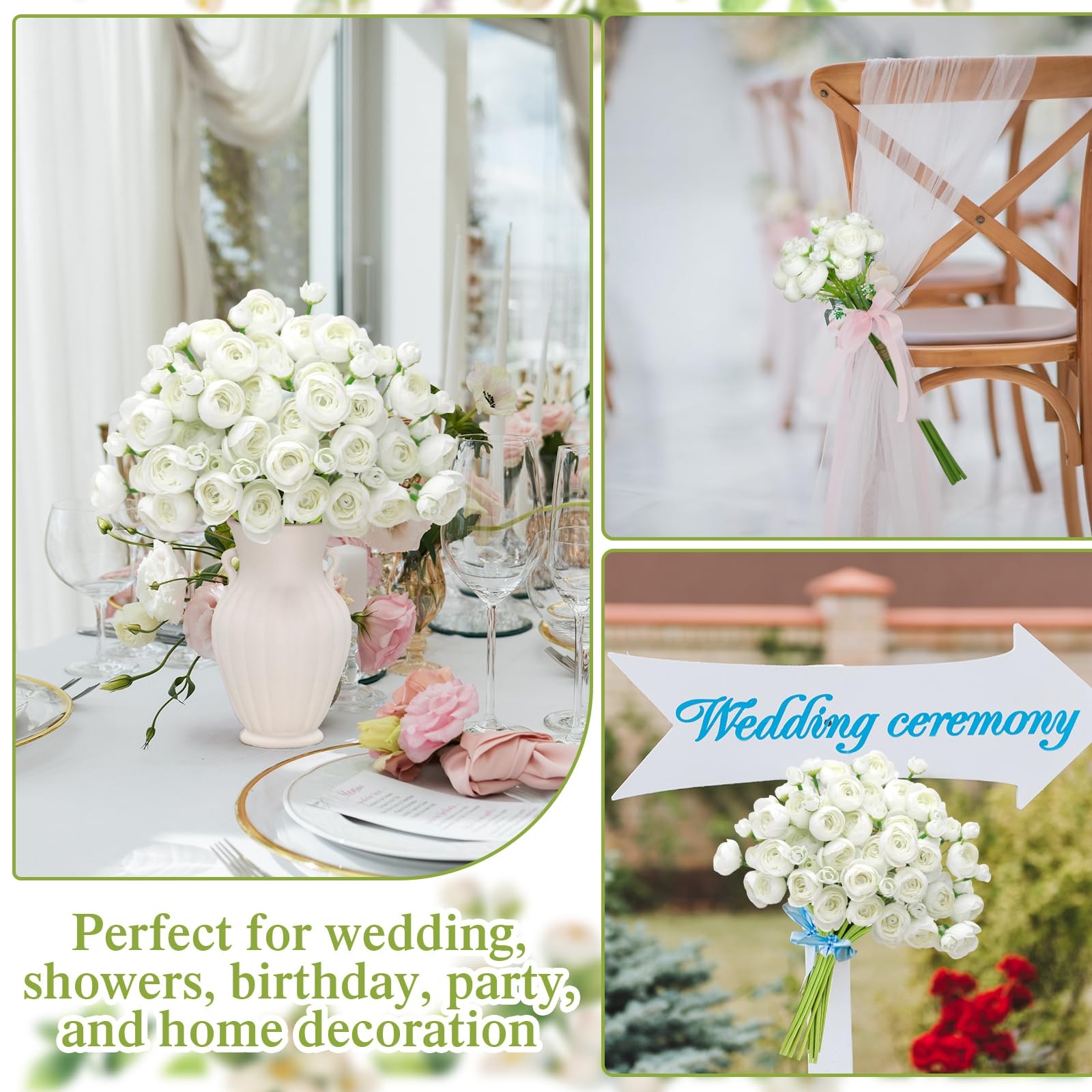 Ranunculus Artificial Flower18 Pcs White Faux Silk Mini Peony Flowers Fake Pe…