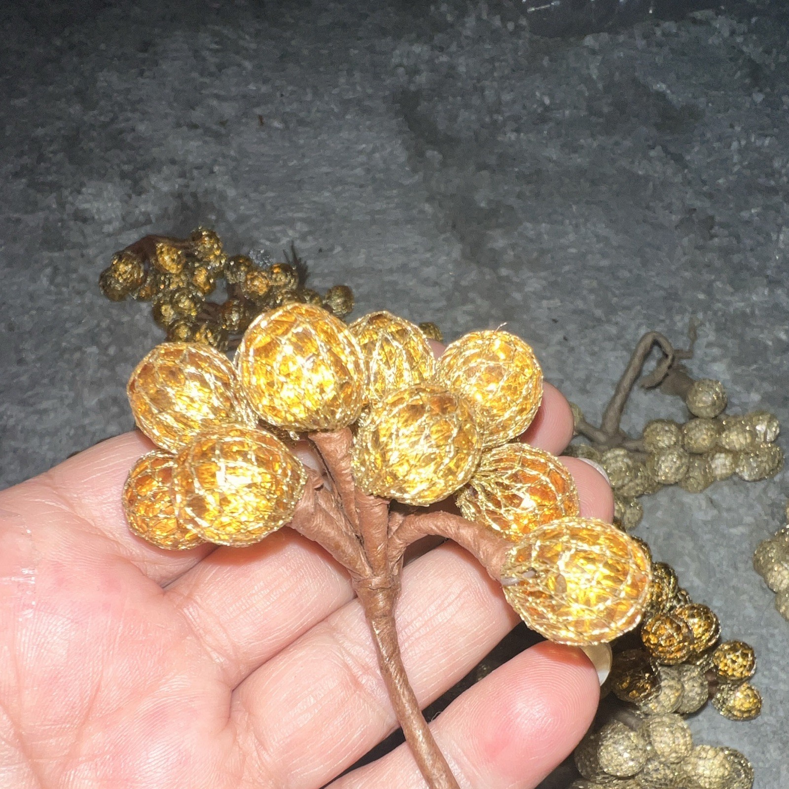Artificial Gold & Beige Faux Berry Floral Picks Twig & Stem Flower Stems