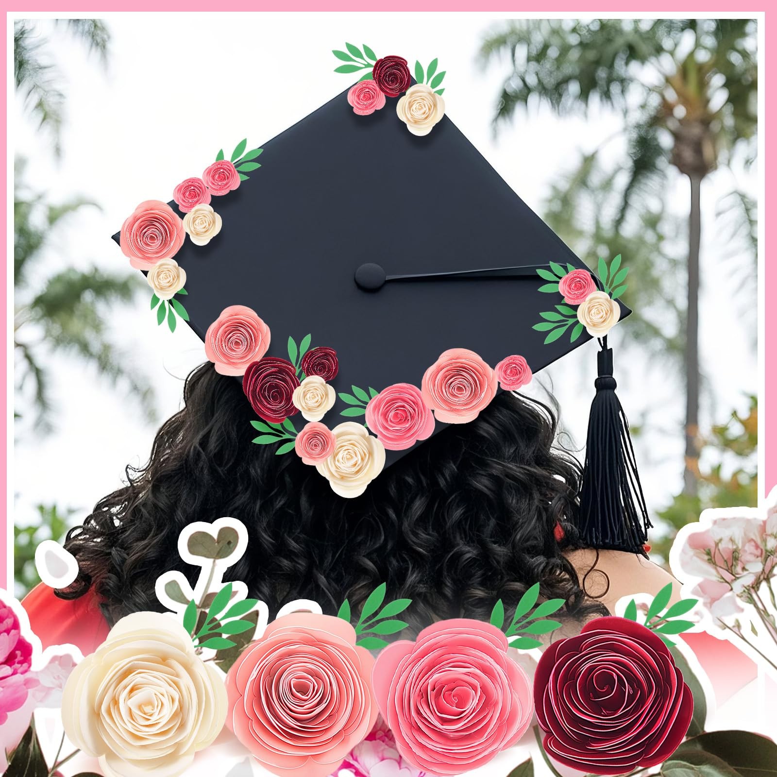 36 Pcs 3D Rolled Artificial Roses Paper Flowers for Crafts Graduation Cap Dec…