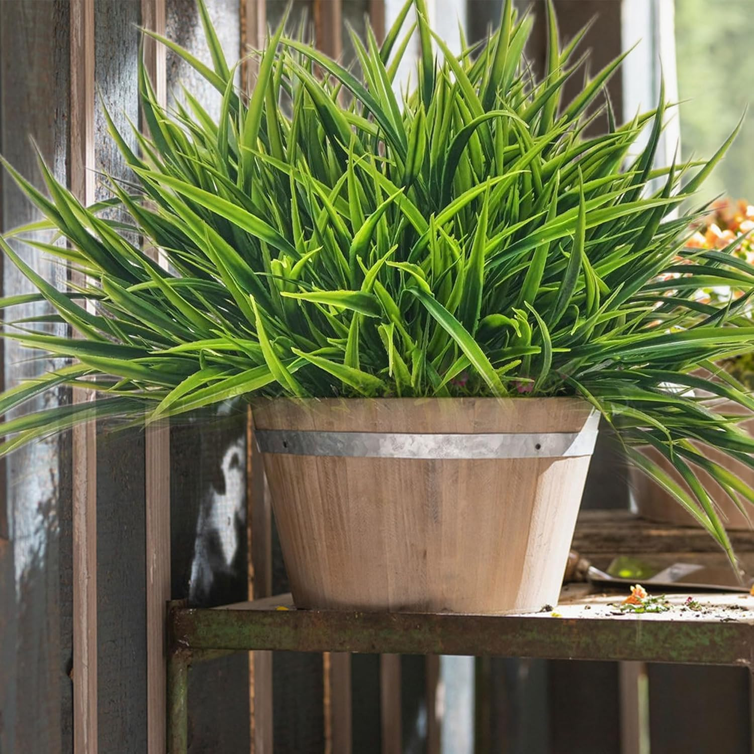 12 Bundles Artificial Outdoor Plants UV Resistant Fake Grass Plants Faux Plastic