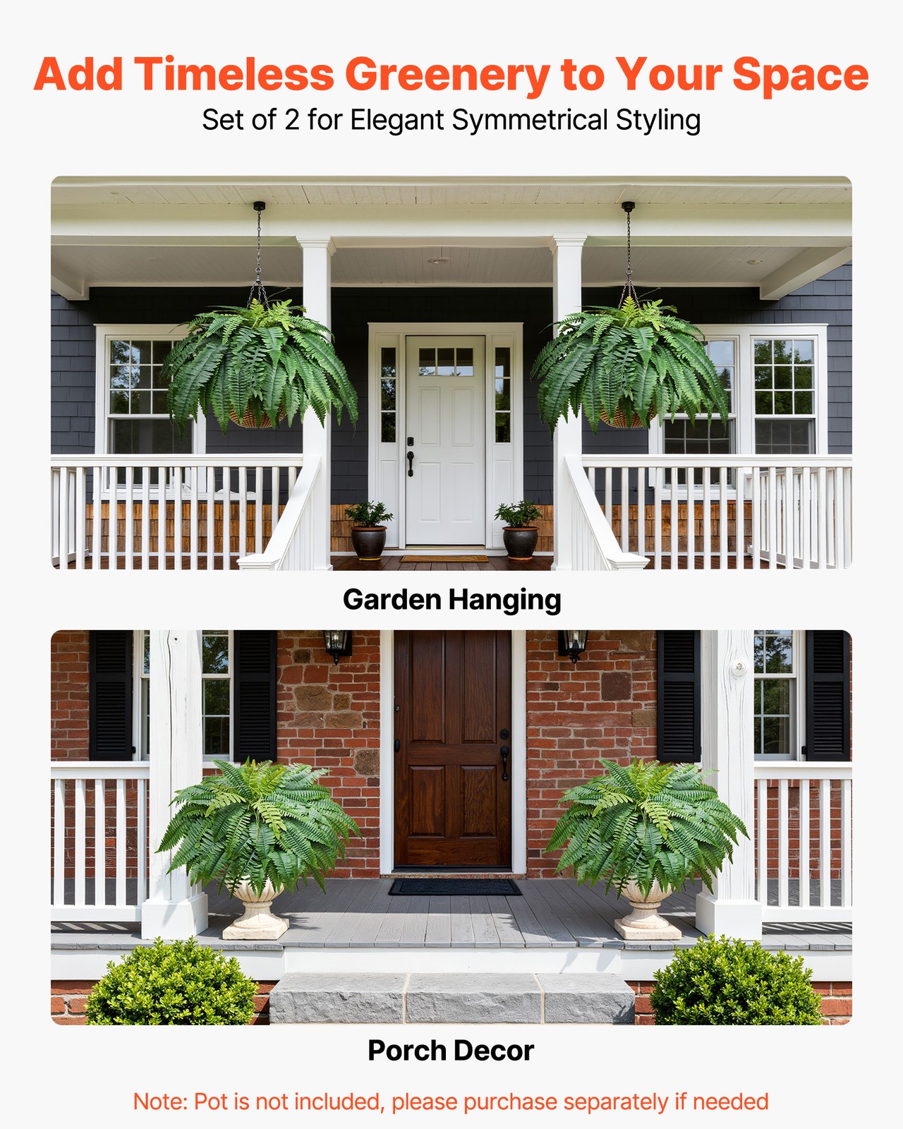 VEVOR 48″ Artificial Ferns Fake Boston Bush 67 Fronds for Outdoor Decor 2 Pack