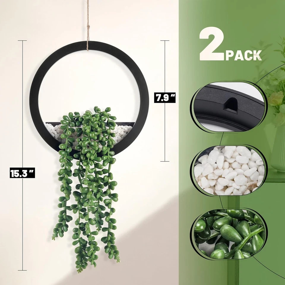 Der Rose 2 Pack Fake Plants Hanging Artificial Succulents Plants in Black Pots f