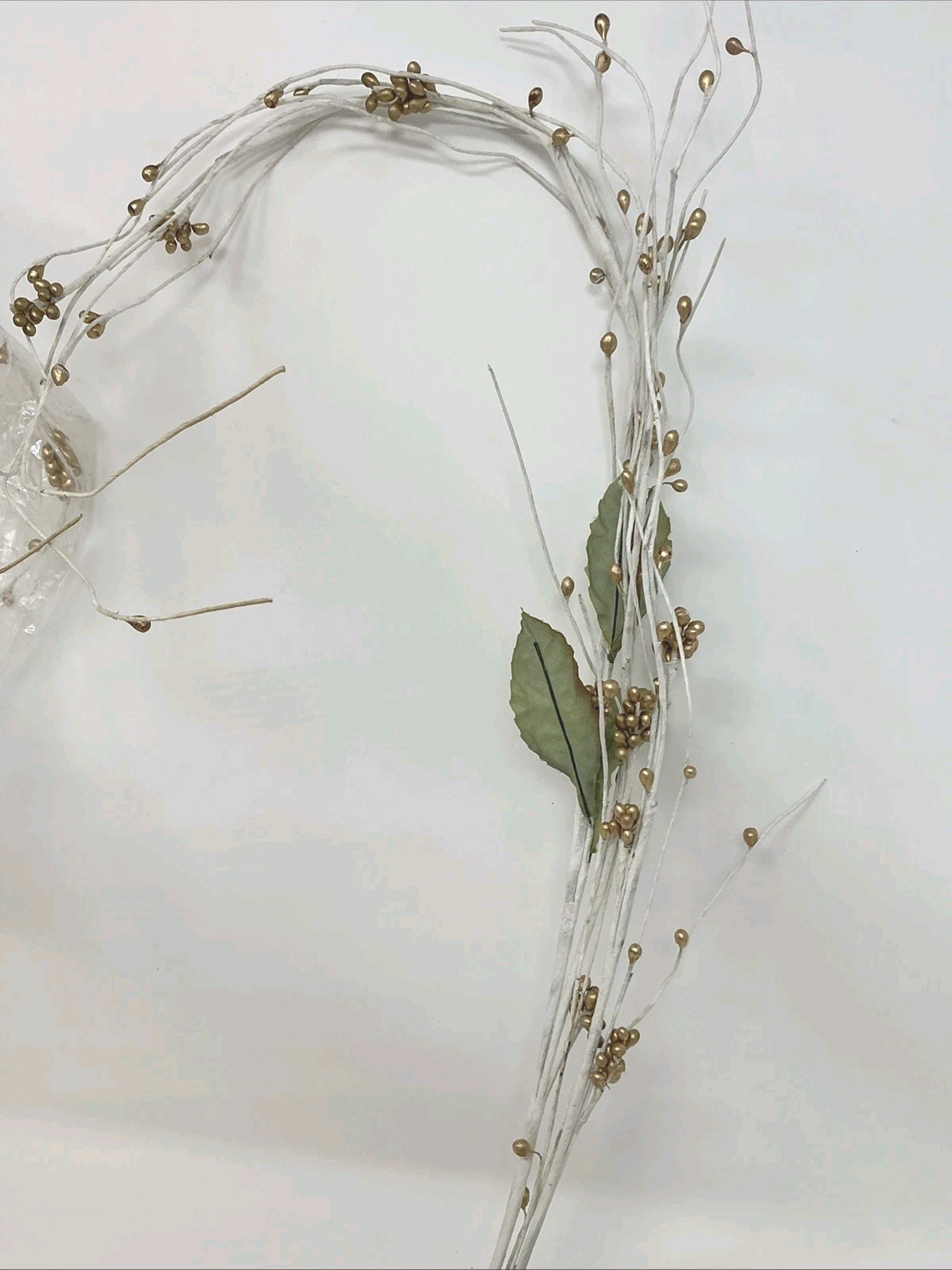 White Twig Branch Gold Berries Green Leaf Floral Pick 46” Long 3 Picks NOS