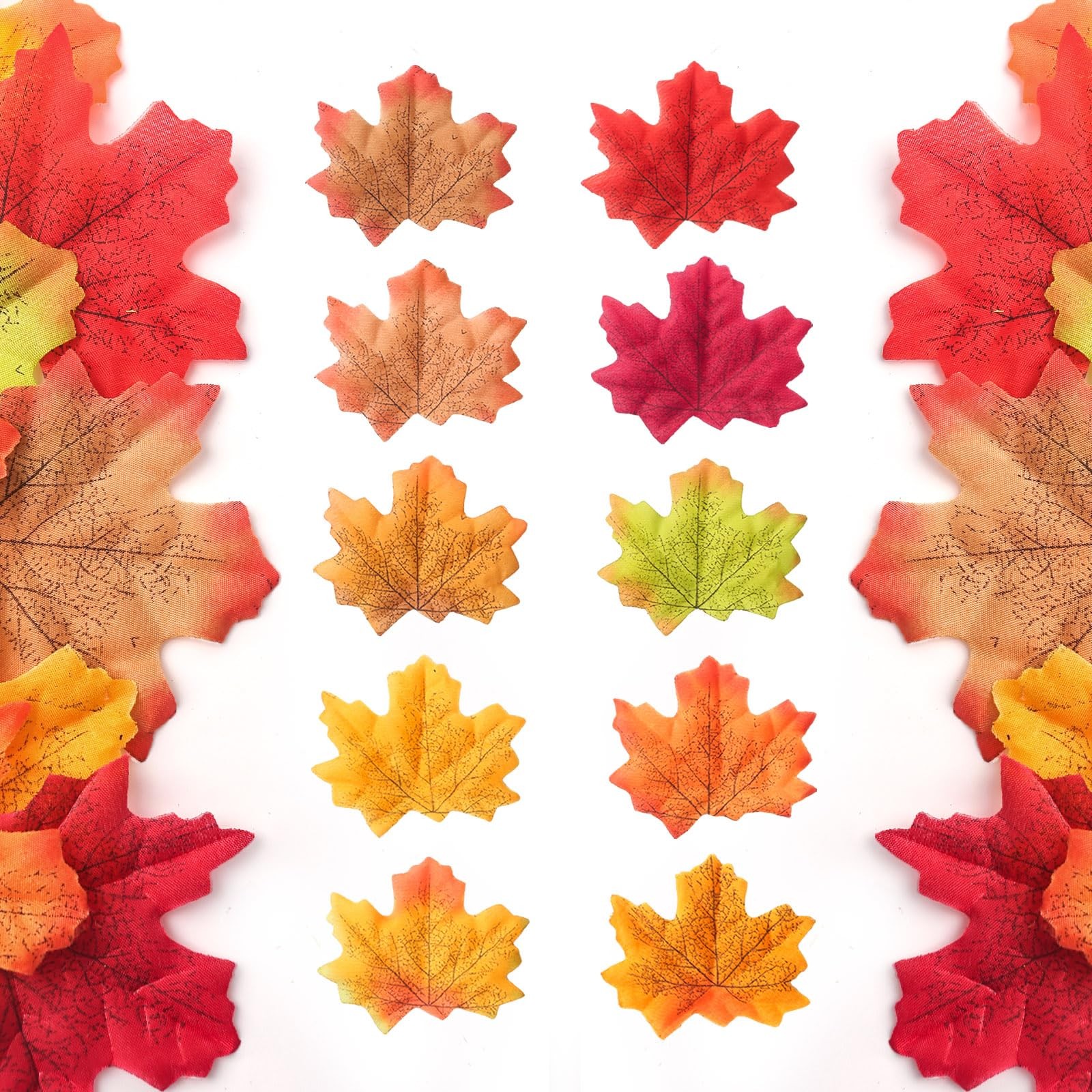 500PCS Mixed Color Fake Fall Leaves Decorations Artificial Autumn Maple Leaf
