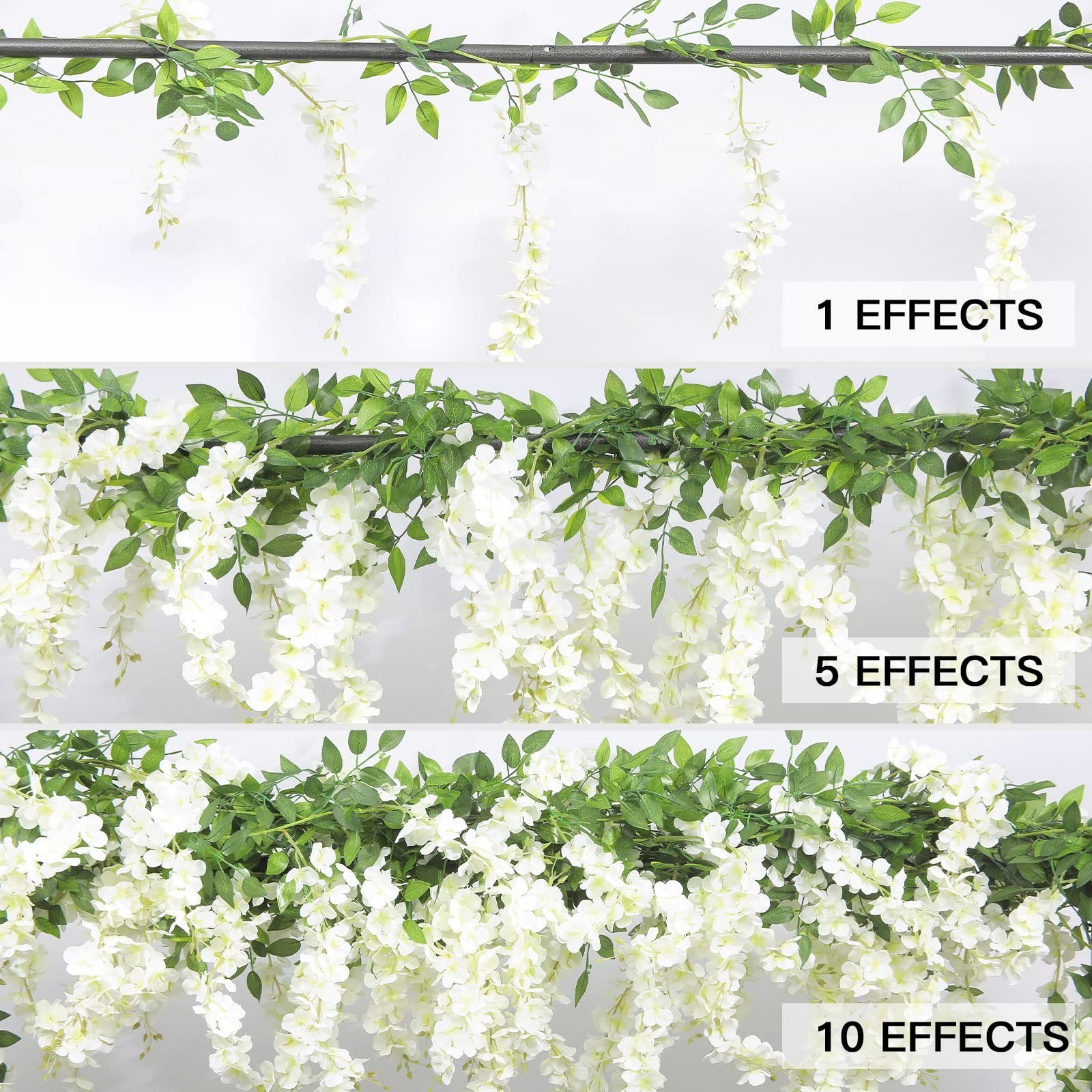 15Pcs 7.2Ft Artificial Wisteria Garland – Silk White Flowers for Home Garden Wed