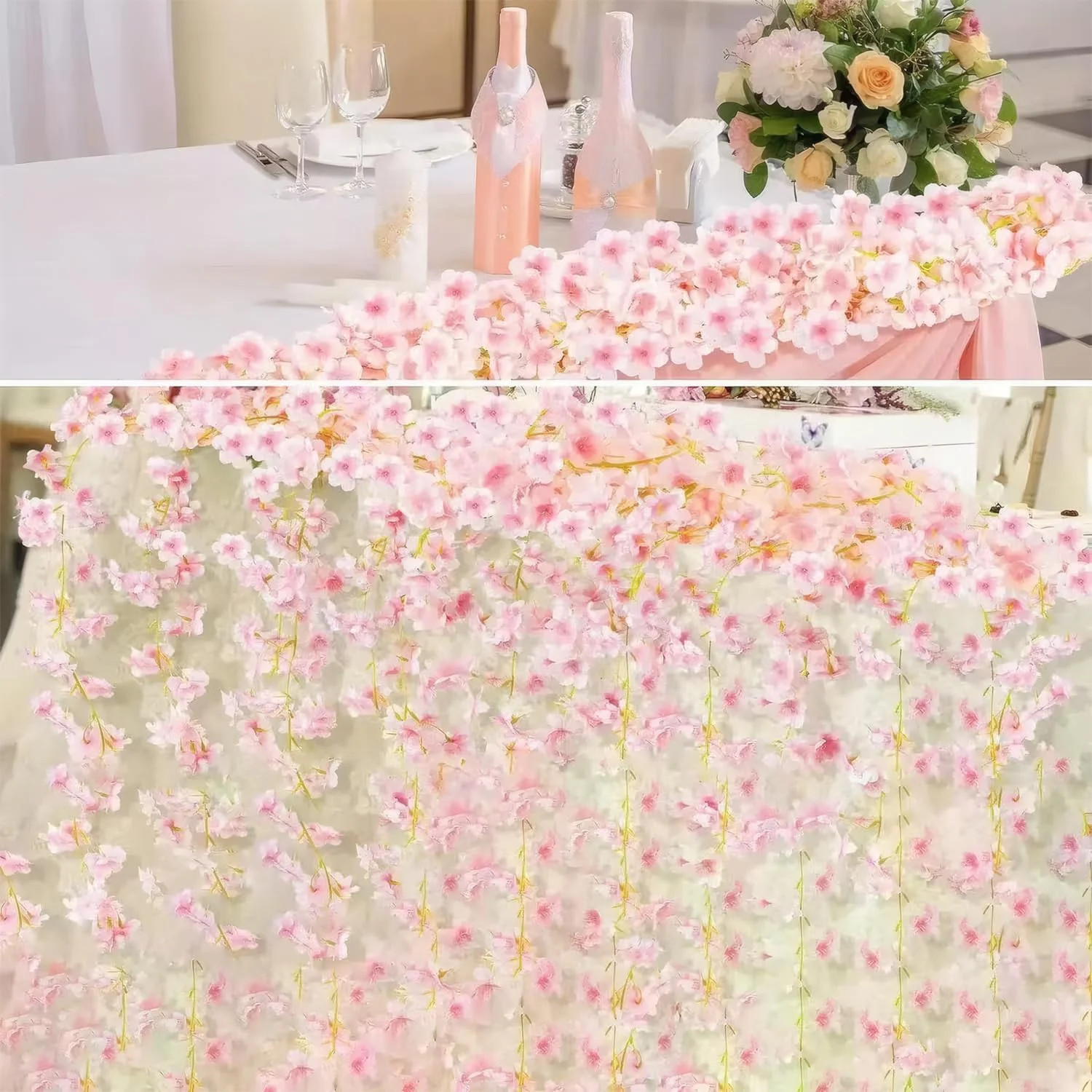 3pcs 5.91 ft Artificial Cherry Blossoms Garland Pink Fake Vines Hanging Silk Che