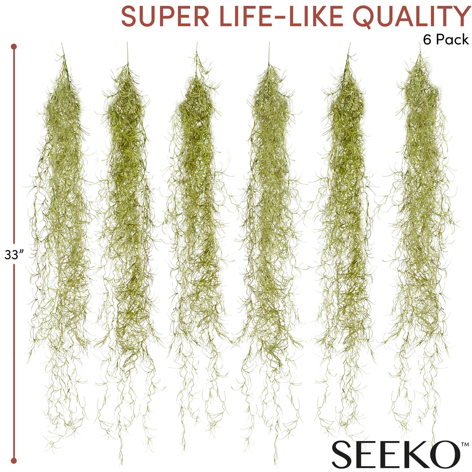Fake Spanish Moss 6 Pack, 33″ – Premium Artificial & Faux Moss Decor