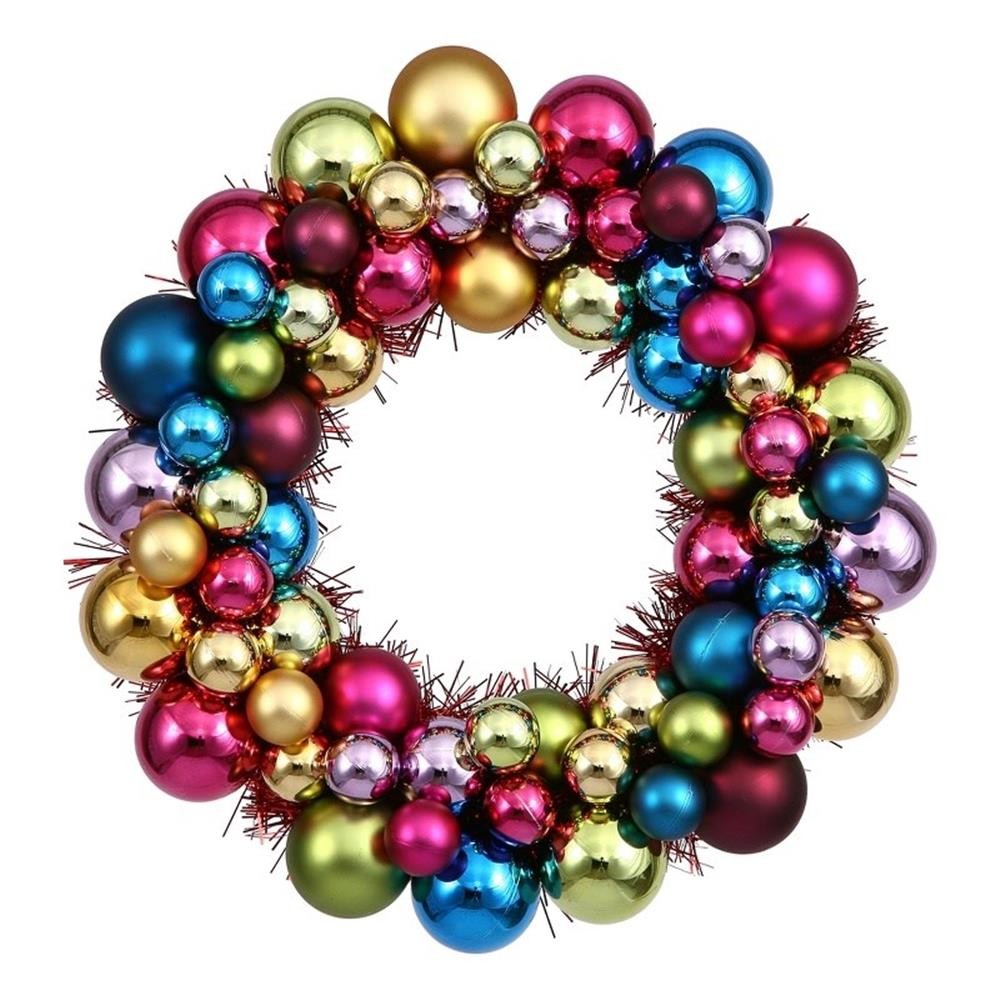 Vickerman Traditional Plastic Ball Wreath in Multi-Color Shiny and Matte