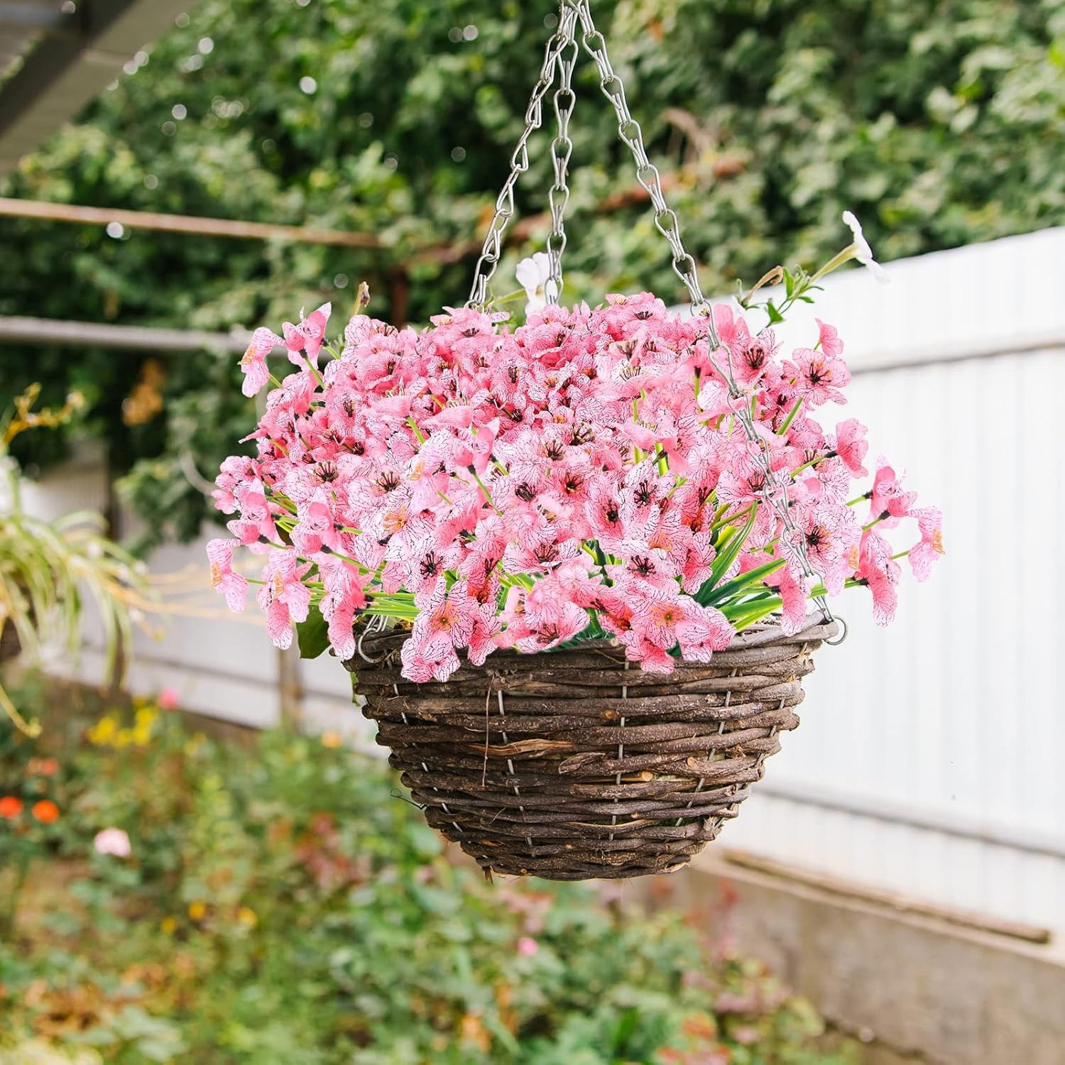 Pink Artificial Flowers 24 Pcs UV Resistant Silk Faux Outdoor Decoration