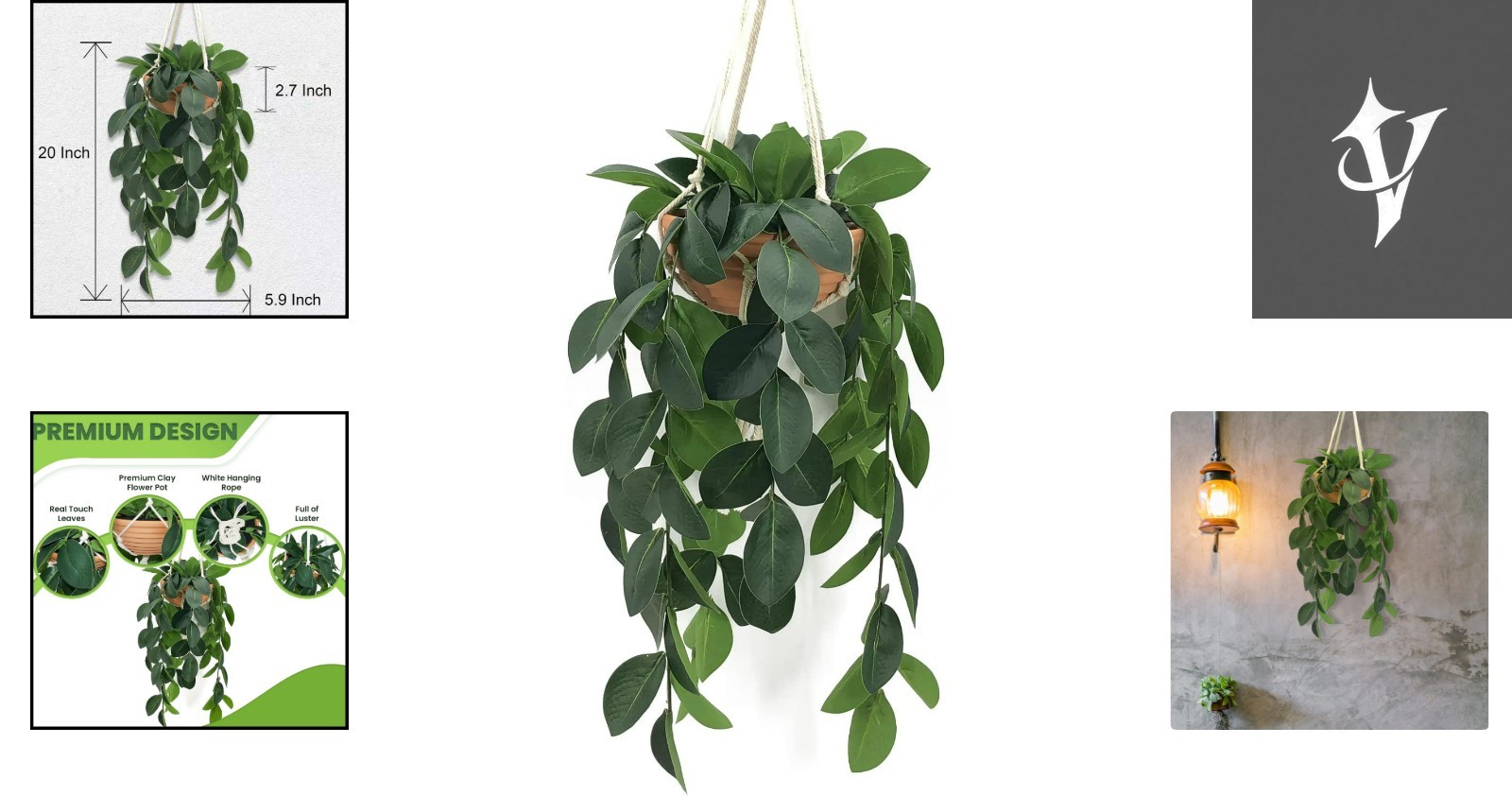 Washable 30” Hanging Plant with Flexible Stems in Elegant Clay Pot – Home Decor