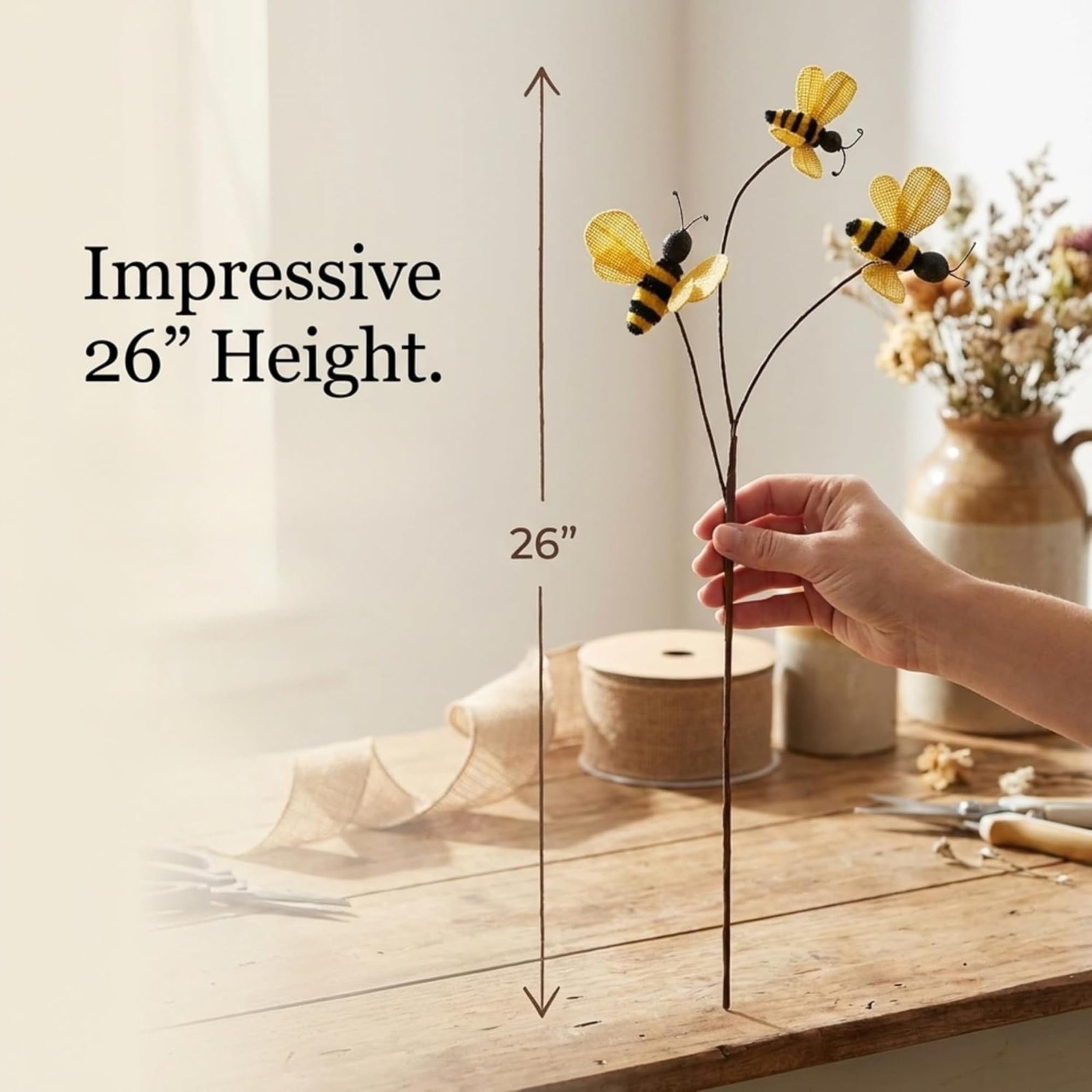 Bumblebee Spray Pick Rustic Decor – Burlap Bee Floral Stem for Wreaths Arrang…