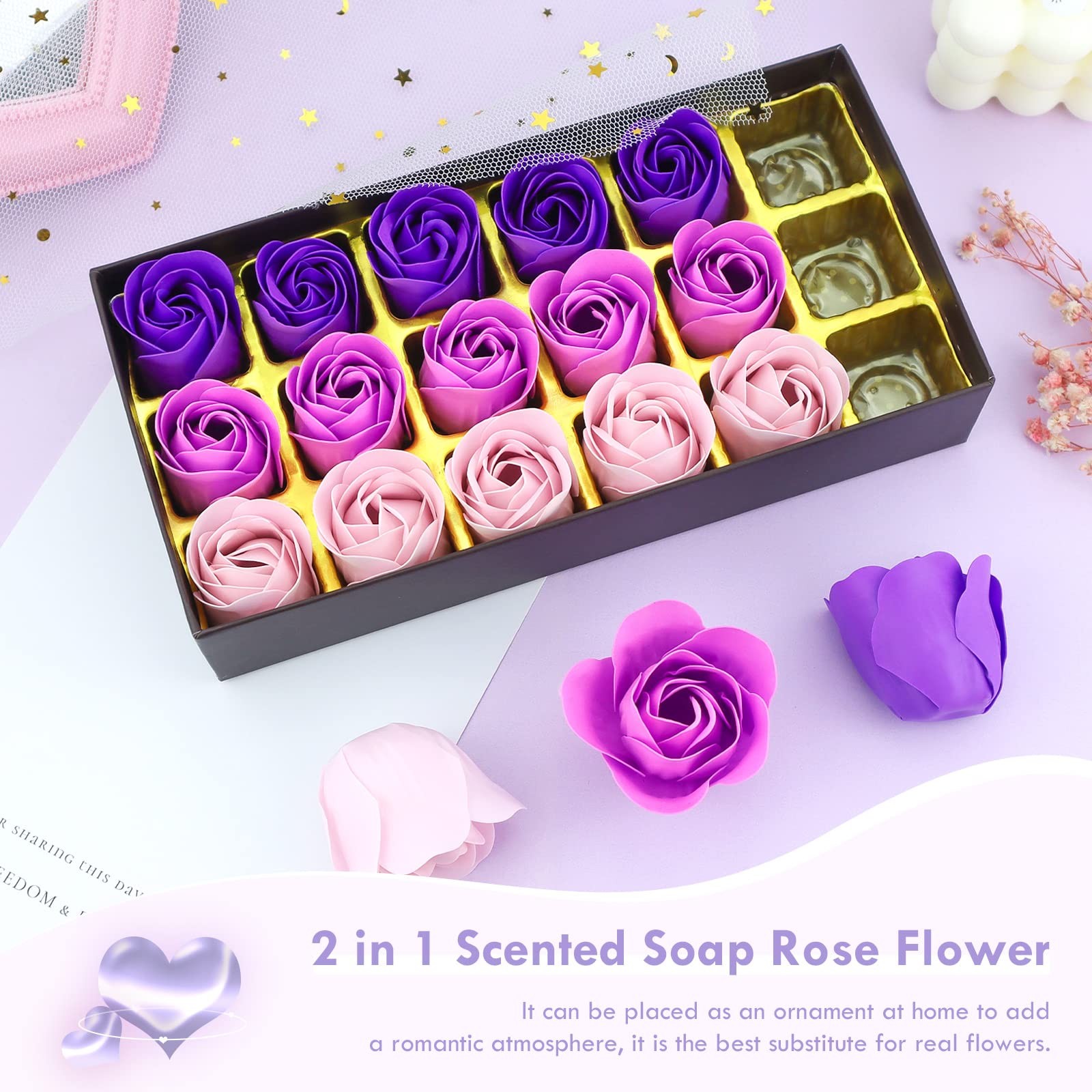 Floral Scented Rose Soap Petals Set – Gift for Women, Girls, Mom – 18 PCS