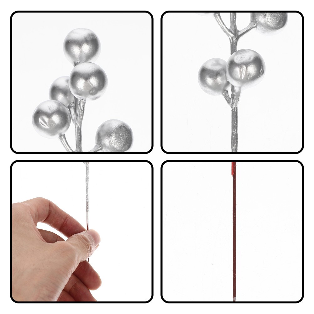 30Pcs Reusable Silver Artificial Berry Picks for Christmas Tree Decor