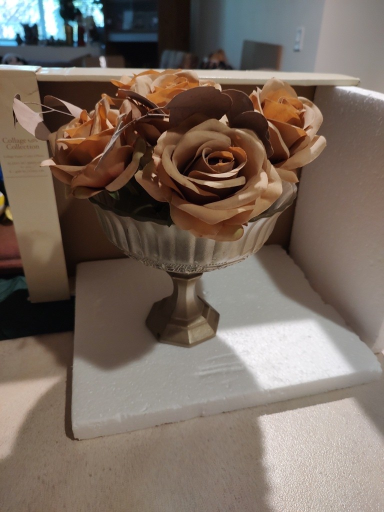 5 Heads Artificial Curled Edge Rose Bouquet Glass Bowl Wedding Table Home Decor