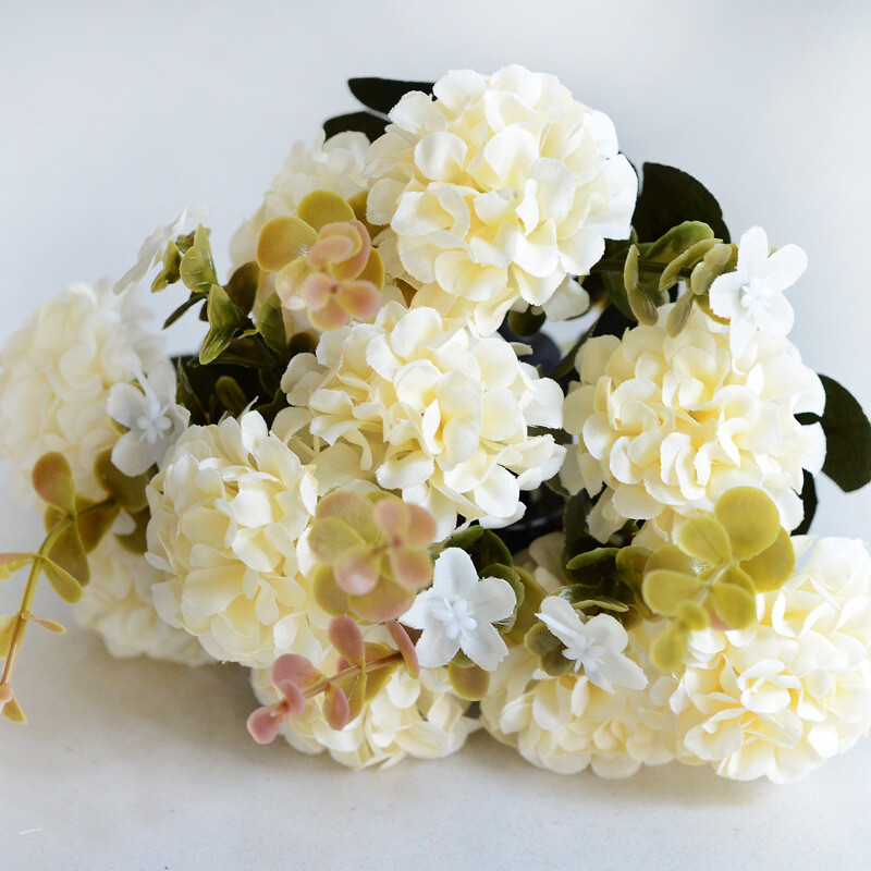 10 Heads Fake Flowers Artificial Silk Hydrangea Wedding Bouquet Party Decor