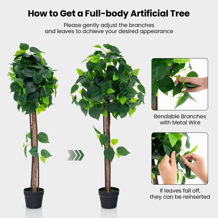 45″Artificial Silk Tree Potted Plant Artificial Hydrangea Tree w/Real Wood Trunk