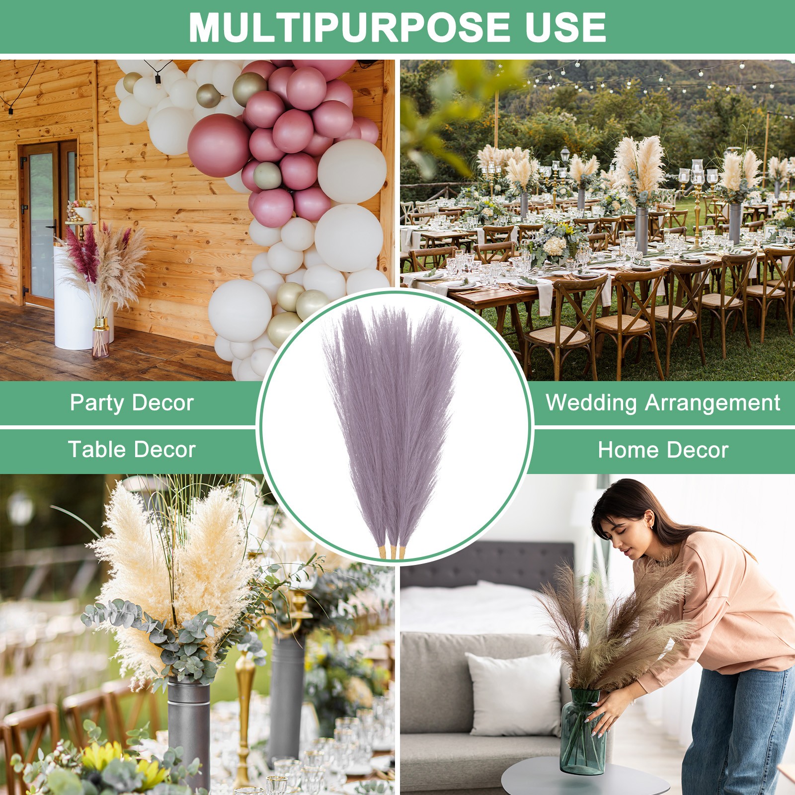 3-Pack Faux Pampas Grass 21.7 Inch for Home Decor/Wedding [Purple]