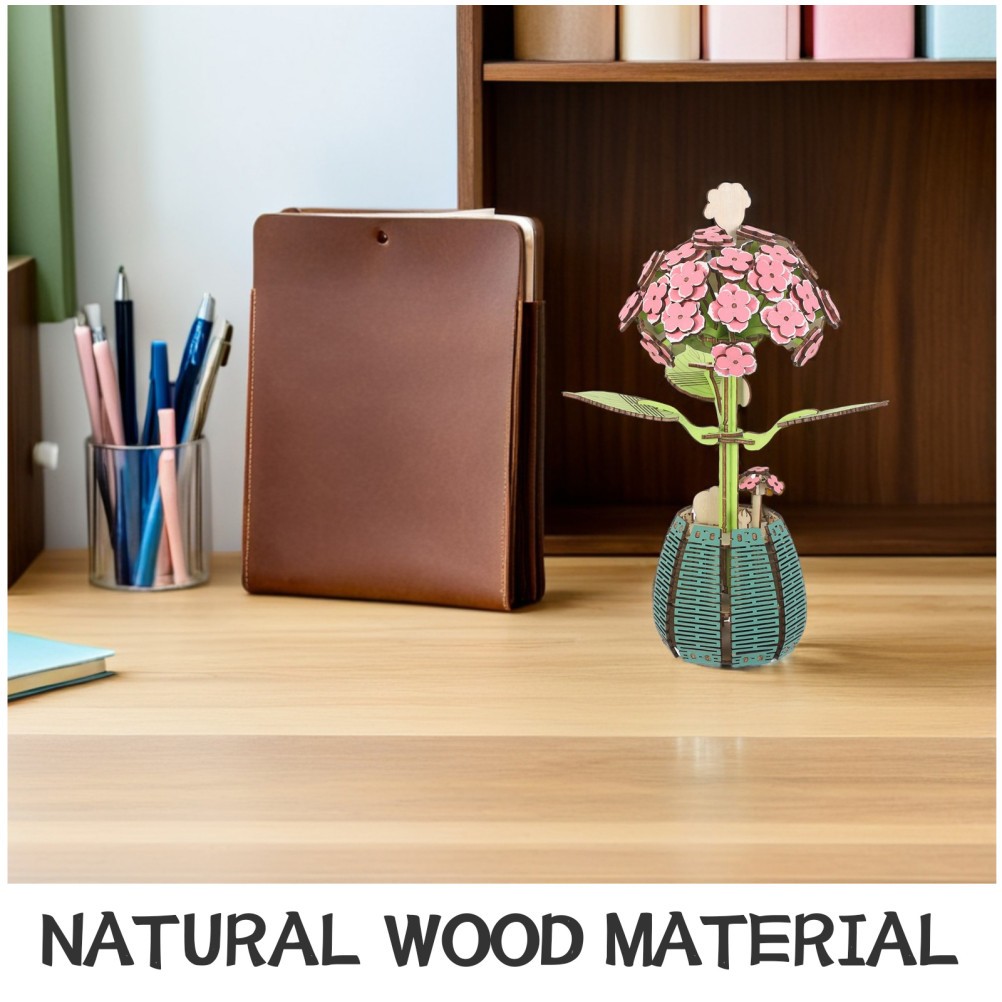 1 Set Durable Wooden Hydrangea Bouquet Puzzle Toy for Kids Desktop Decor