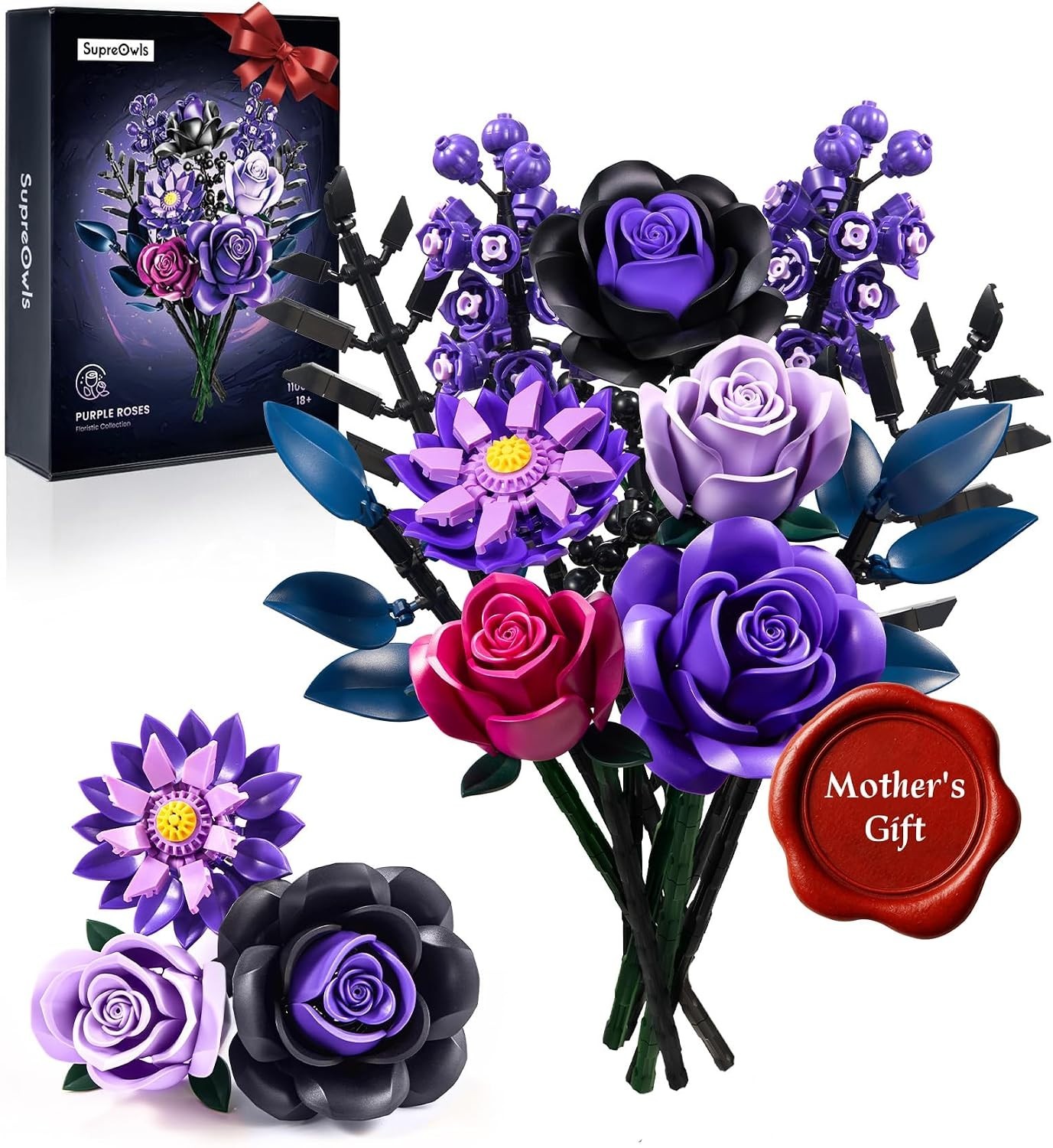 Flower Bouquet Building Set, Purple Roses Botanical Collection Kits for Adult…
