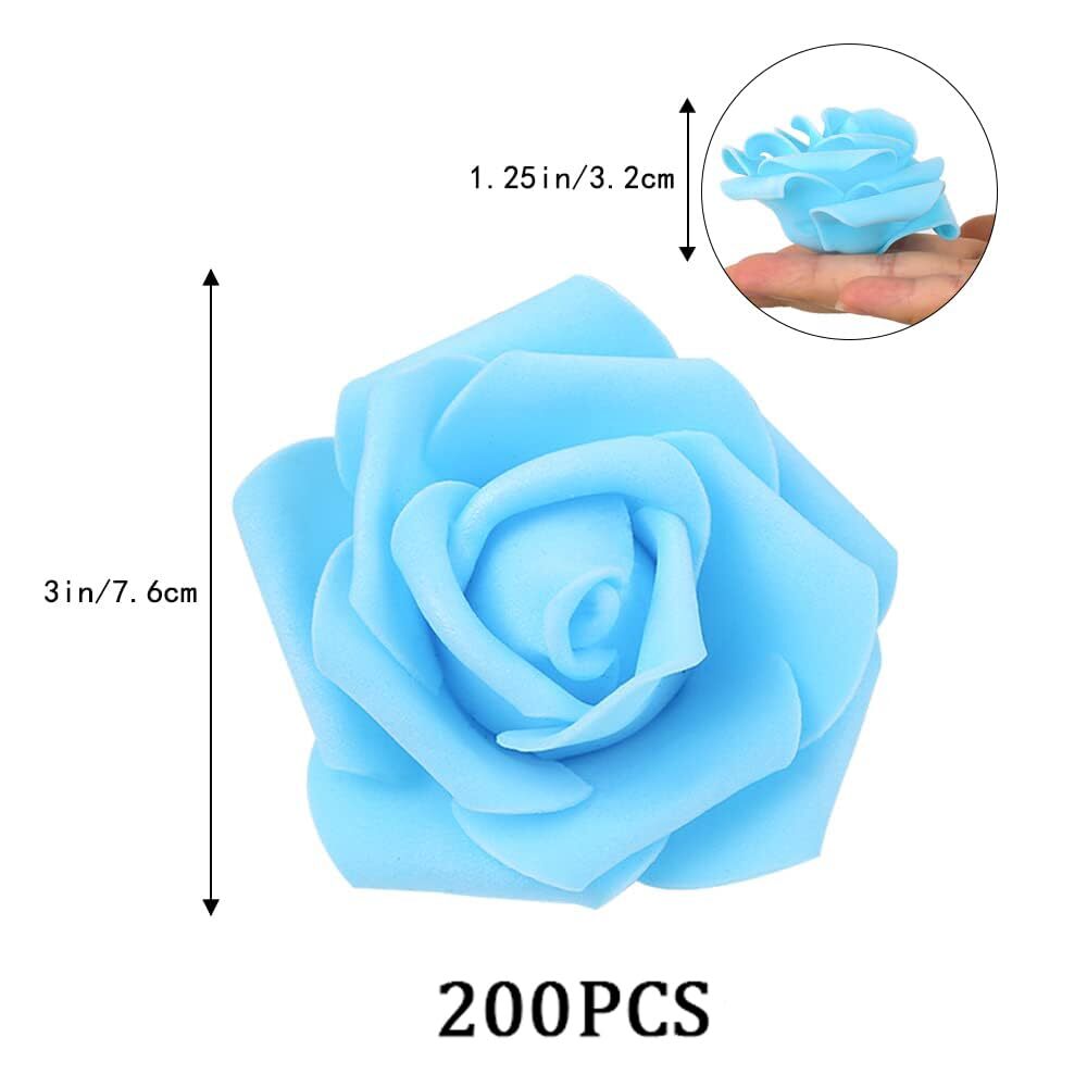 Sky Blue Foam Rose Flowers 200 pcs Artificial 1.97 inch DIY Wedding