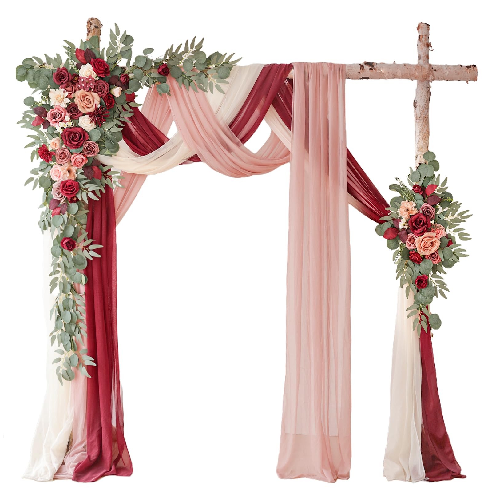 Deluxe Wine Red Artificial Wedding Arch Flowers with Drapes Kit-Pack of 5, 2p…