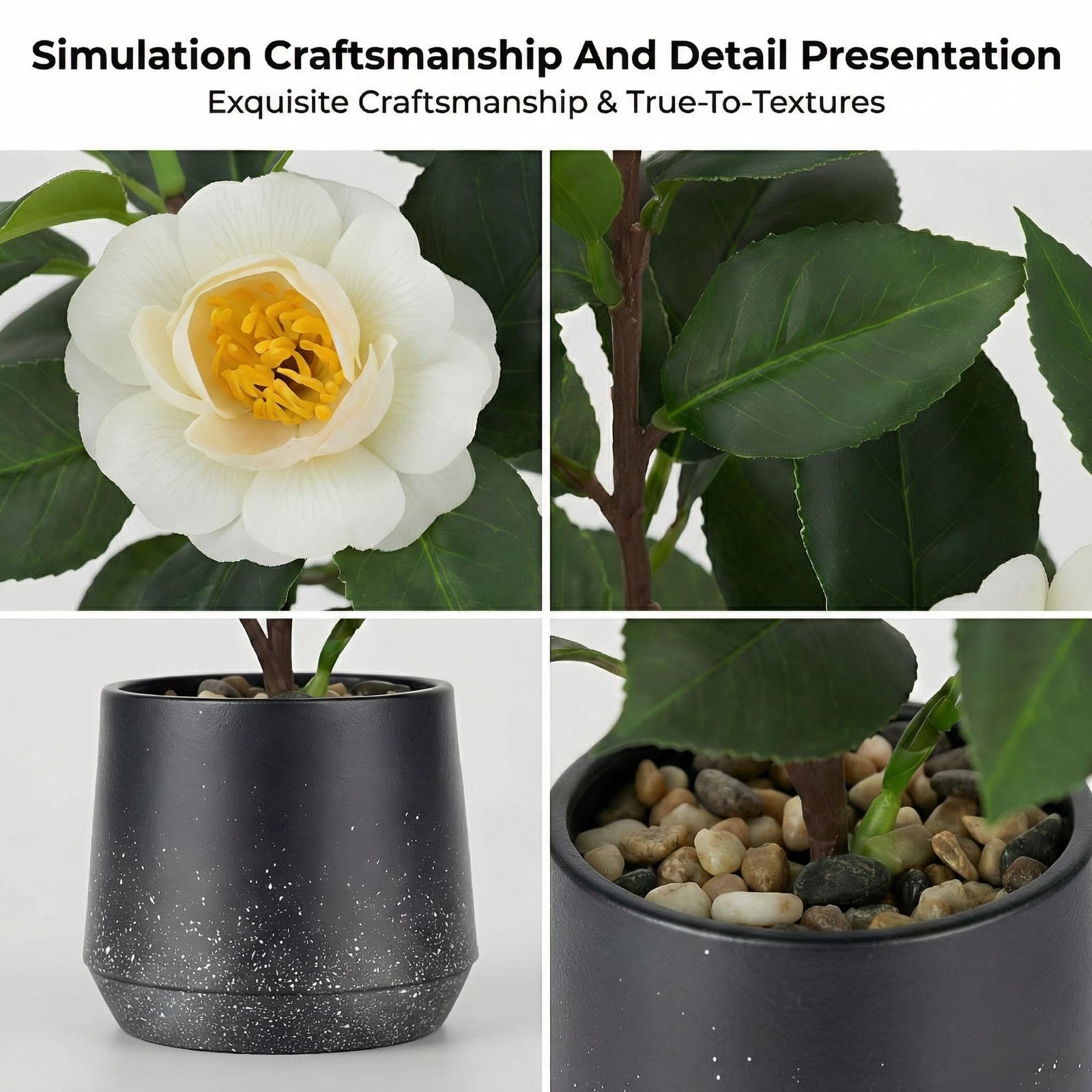 12″ Artificial Small Camellia Flowers Tree Potted Fake Plants Bonsai Decorati…