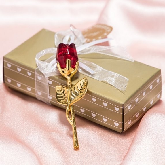 Eternal Red Rose Glass Flower, Gold Stem w/ Box -Anniversary, Valentine’s Gift
