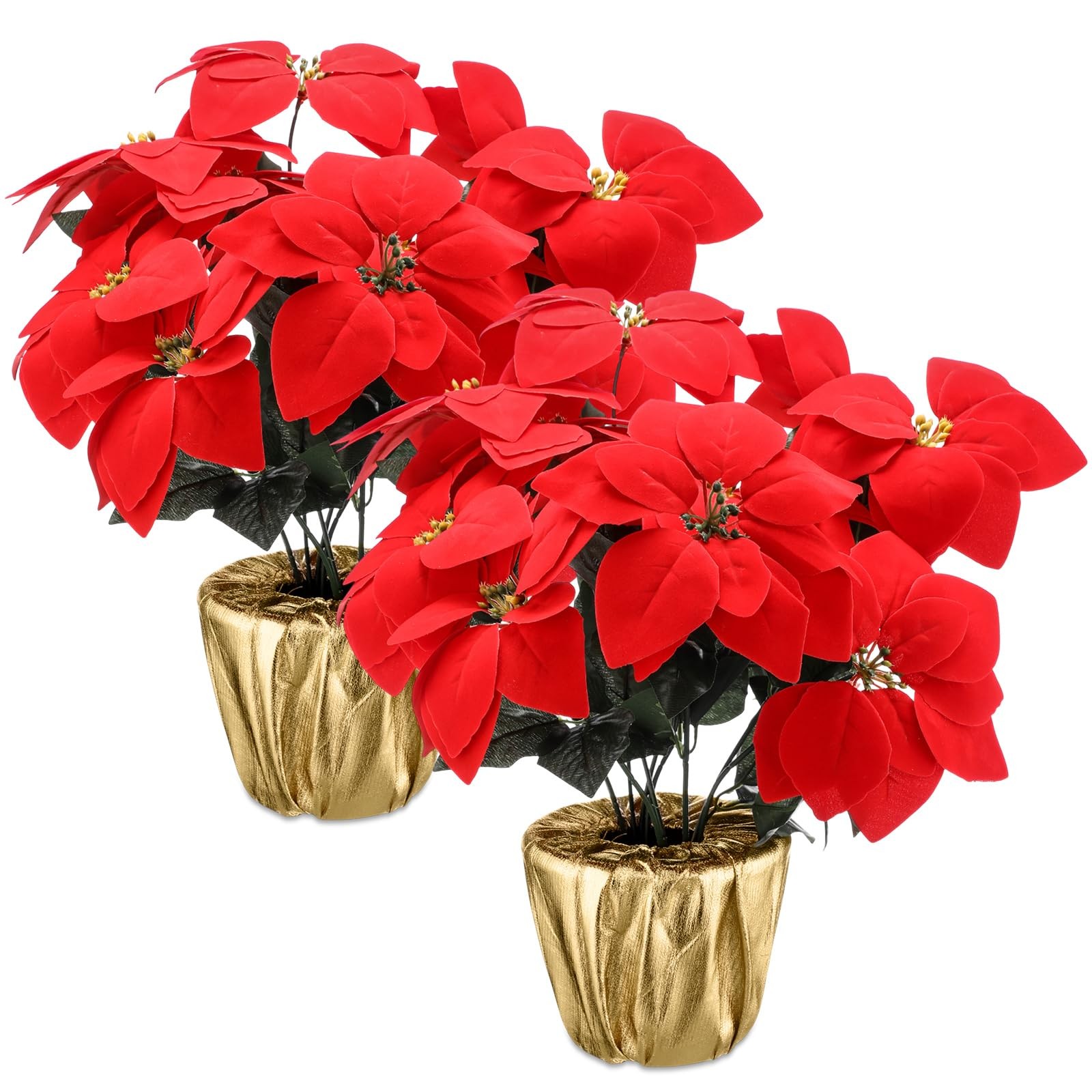 2 Sets 18.5″ Christmas Poinsettia Artificial Flowers Potted with Gold Pot Bag…
