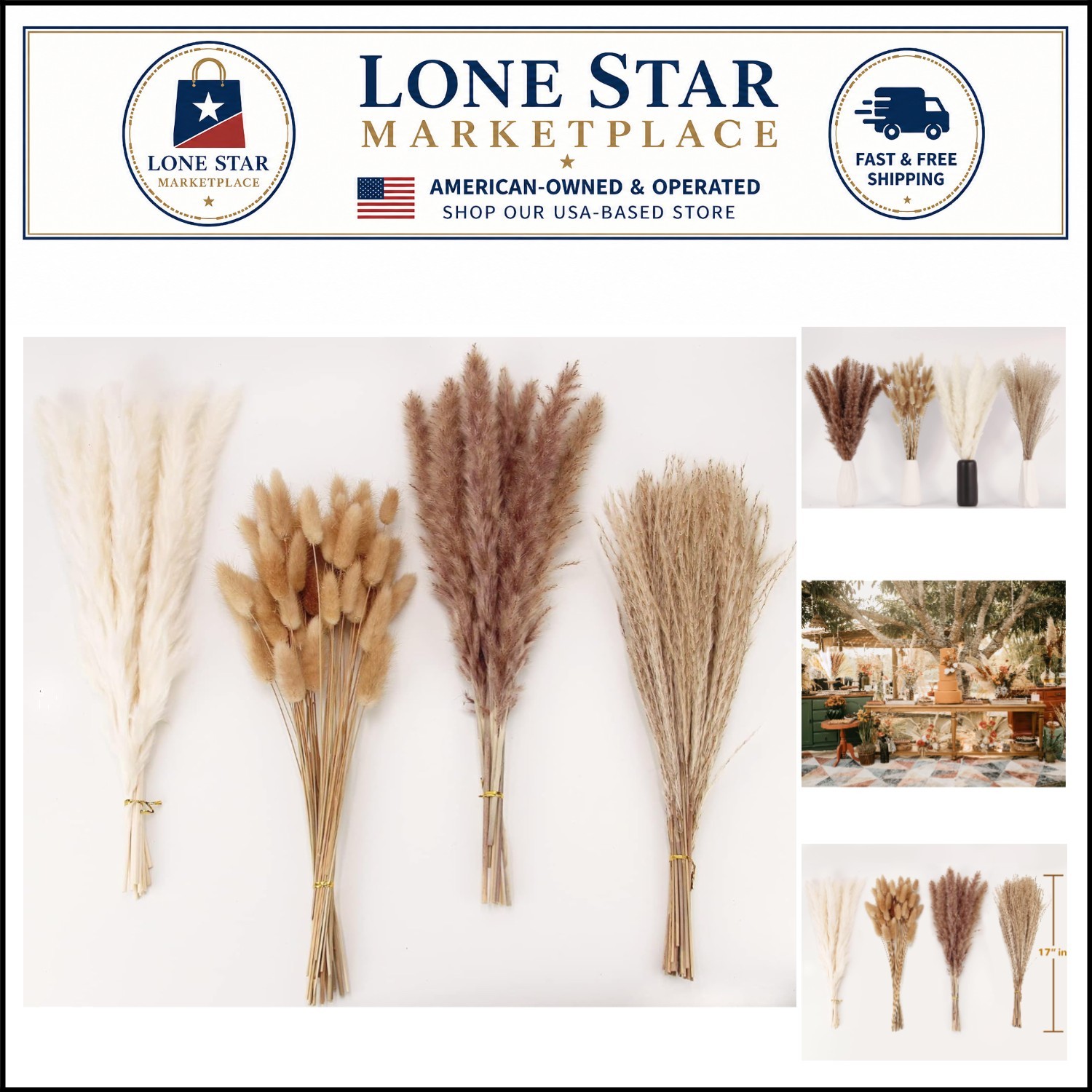 Elegant 17-Inch Pampas Grass Arrangement – Dried Floral Decor for Any Occasion
