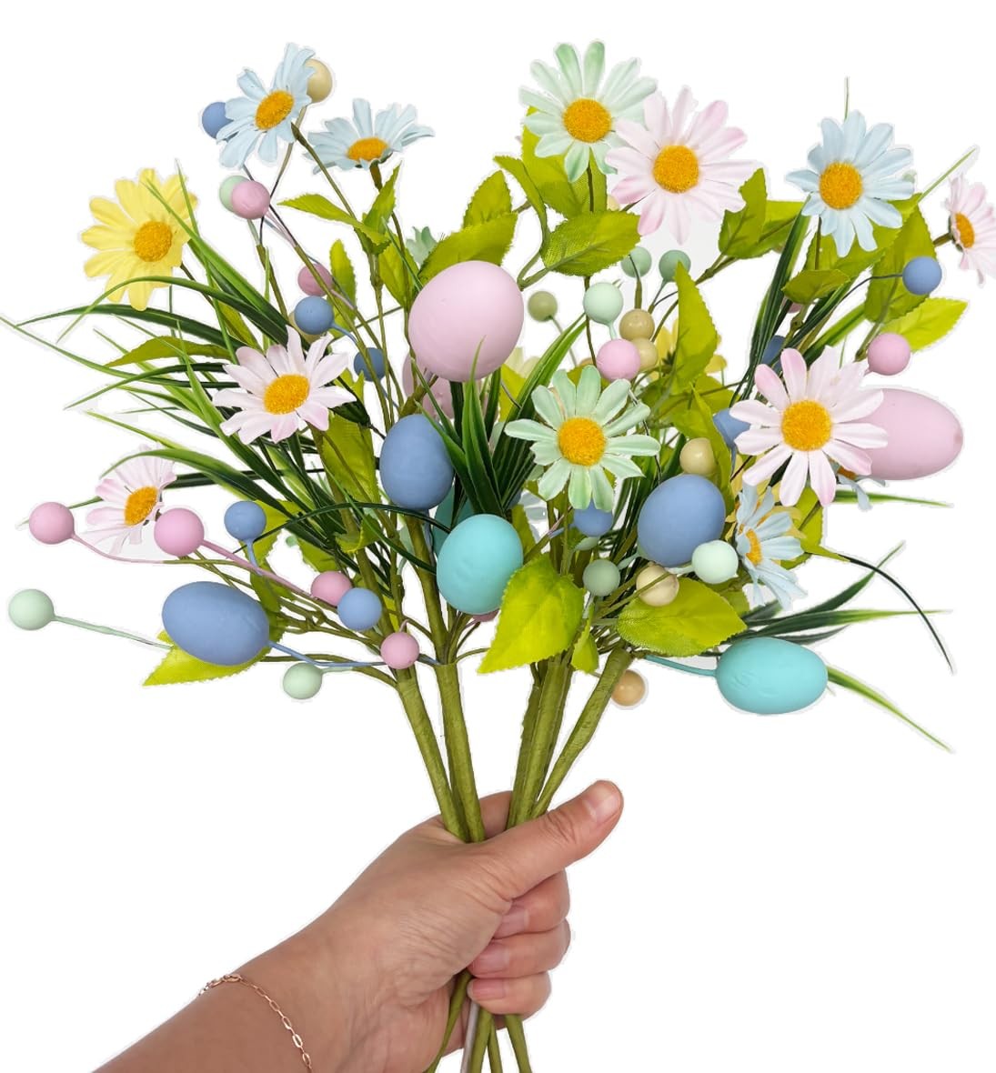 Easter Artificial Flowers with Eggs, 6 Pcs Spring Floral Arrangement