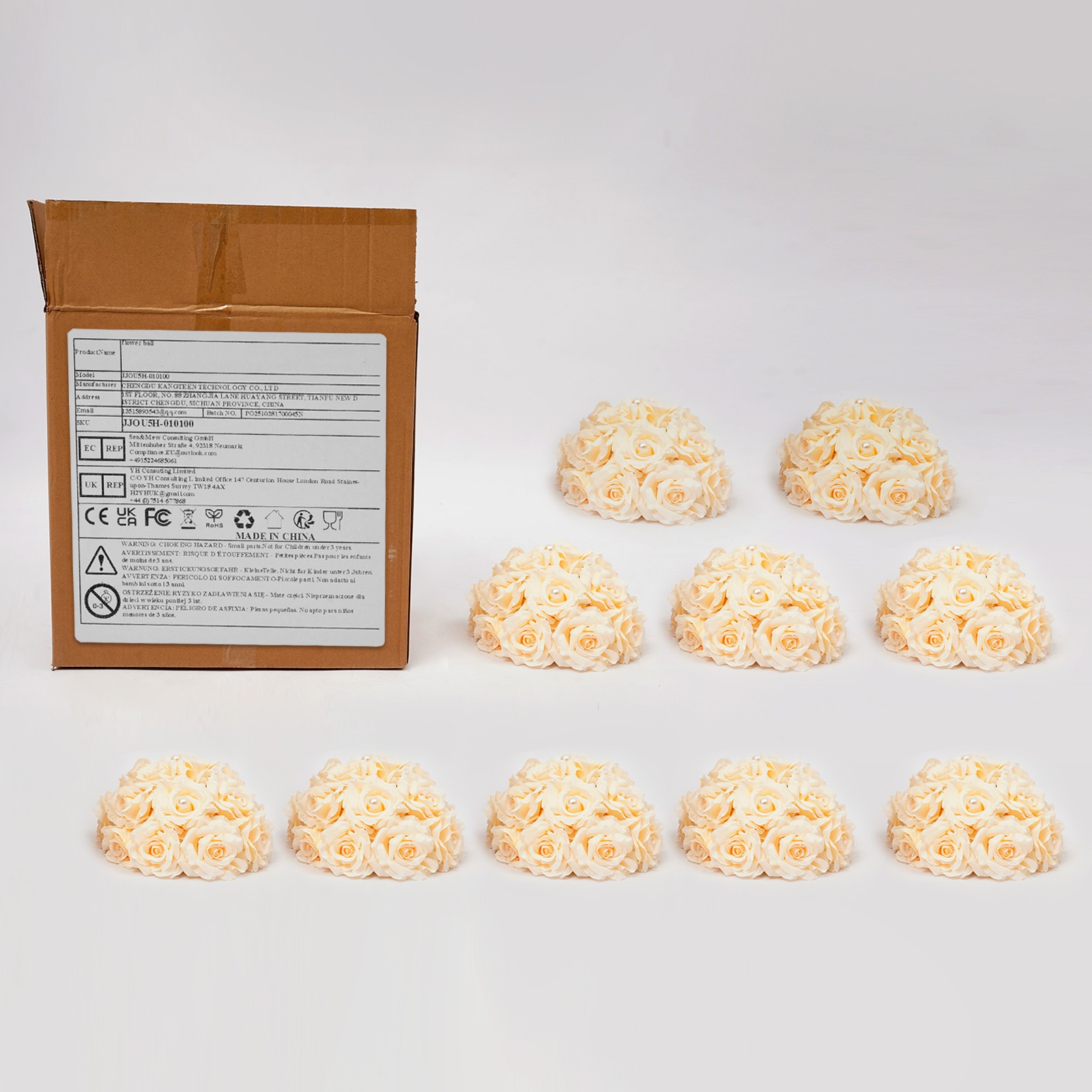 10*Bouquet Wedding Artificial Flower Balls for Table Deco, Deep Champagne Color