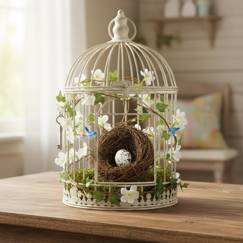 Artificial Bird Nest, Bird Nest with Artificial Bird Eggs, Country Style Simulat