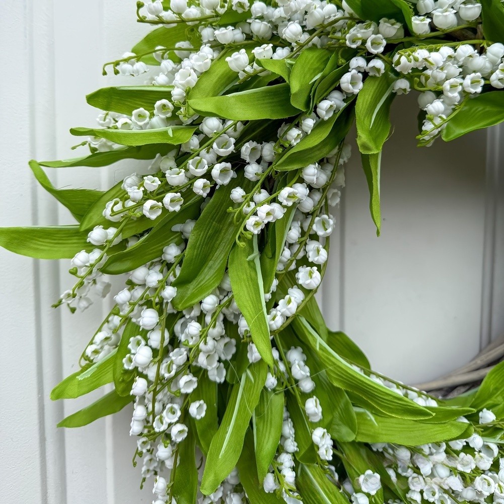 45cm Green Wreath Featuring Lily of the Valley and Berries Plastic Silk Design
