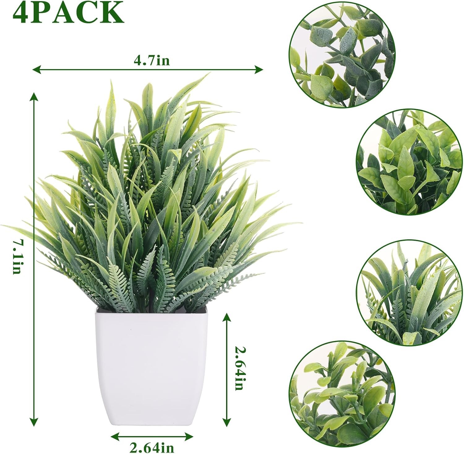 Fake Plants 4 Packs Small Artificial Greenery Mini White Potted Plants Bathroom