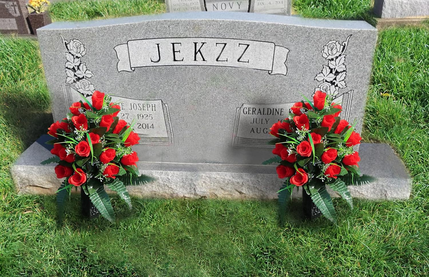 2 Sets Artificial Cemetery Flowers,Outdoor Grave Decorations Roses,Beautiful …