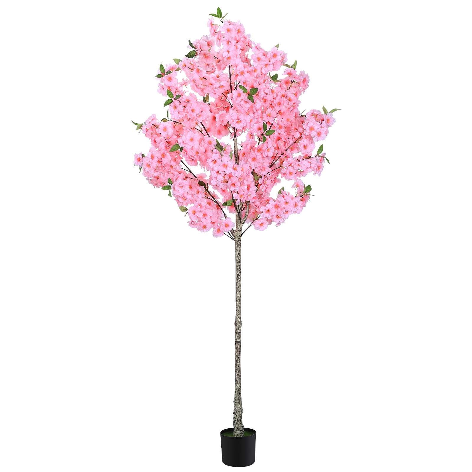 6FT Artificial Cherry Blossom Tree with Pot, Faux Pink Sakura Tree with Adjus…
