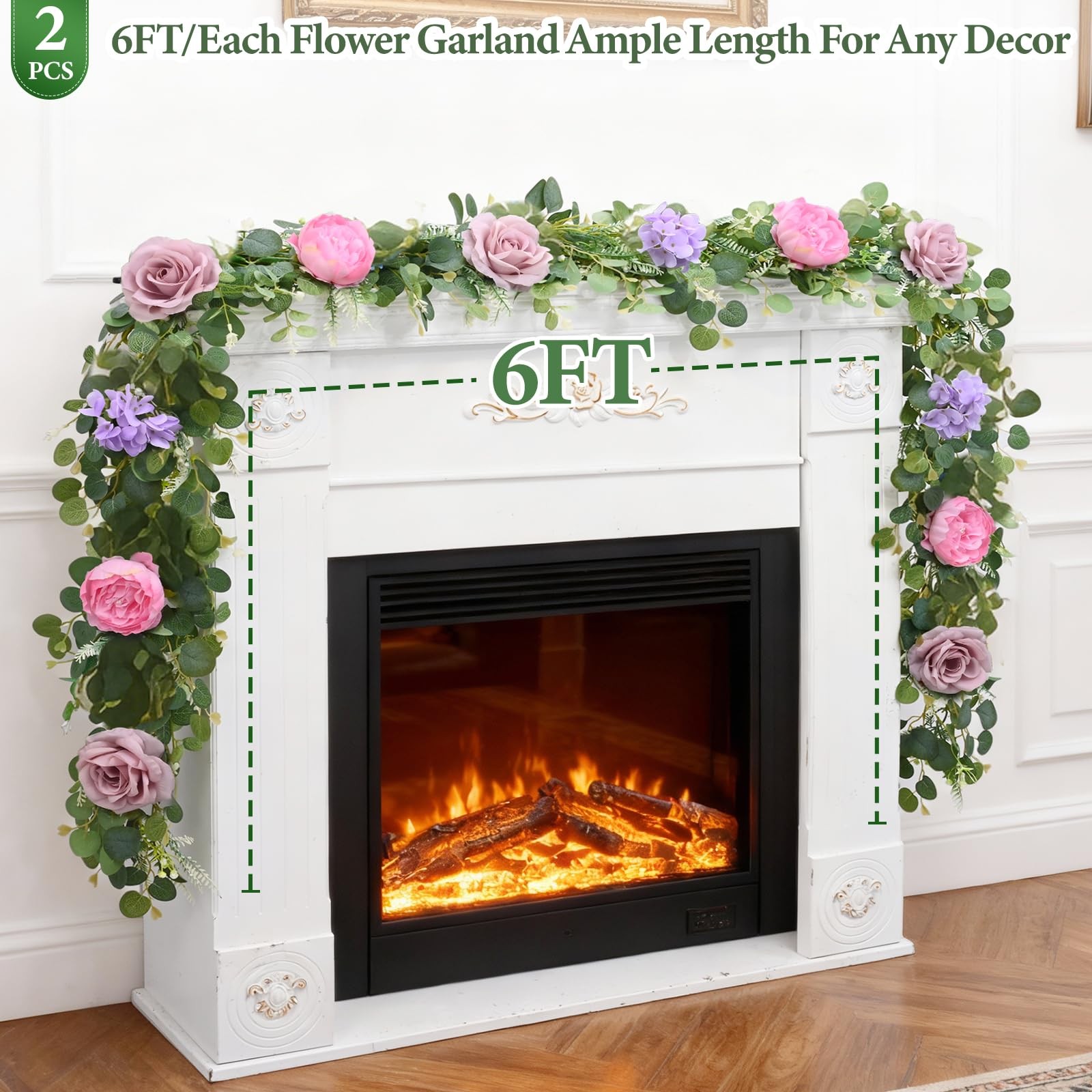 Livole 6 FT Artificial Flower Garland Real Touch Fake Pink Floral Rose Peony …
