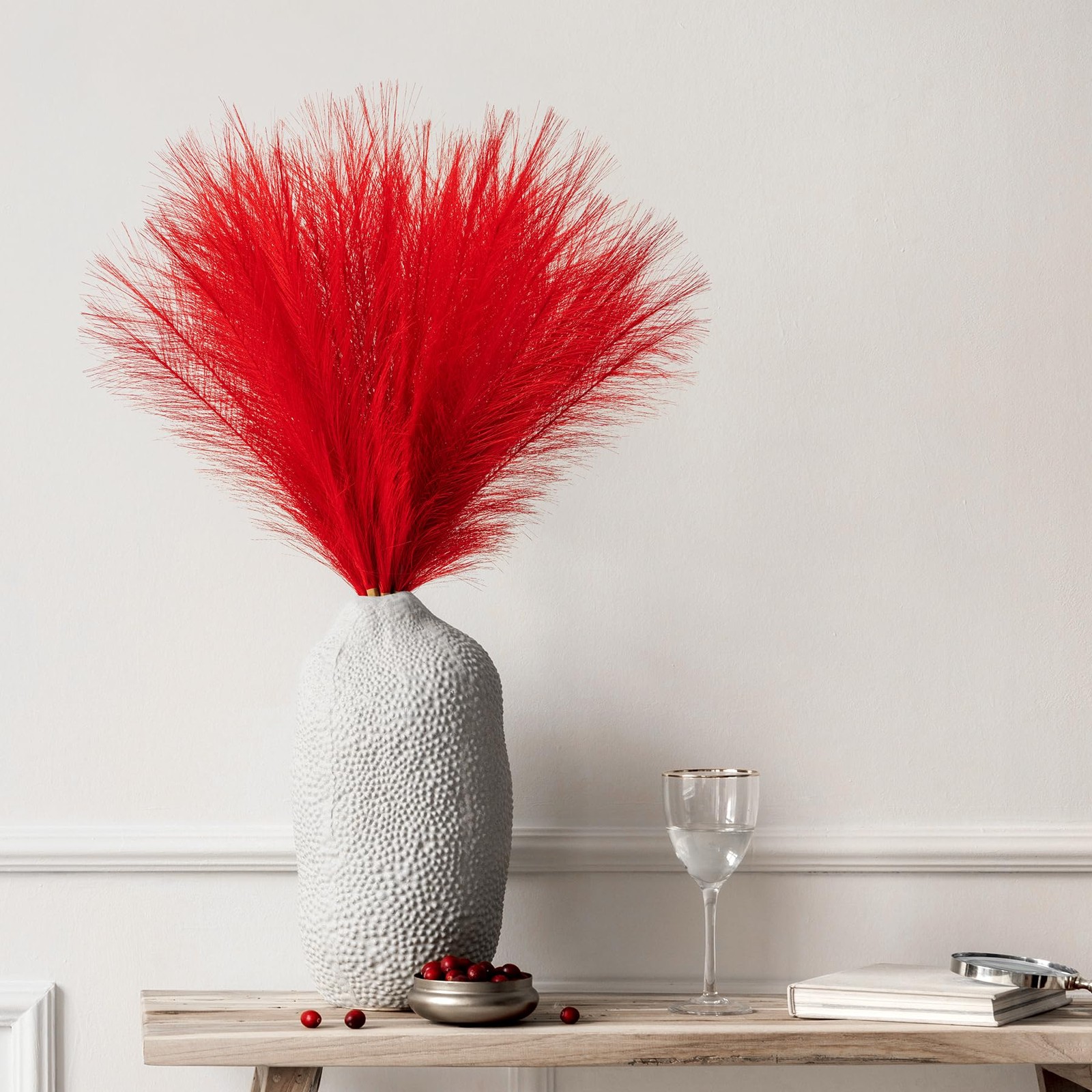 Pampas Grass Decor, Fluffy Faux Pampas Grass 5 Stem 18″/45cm Pompous Grass Sm…