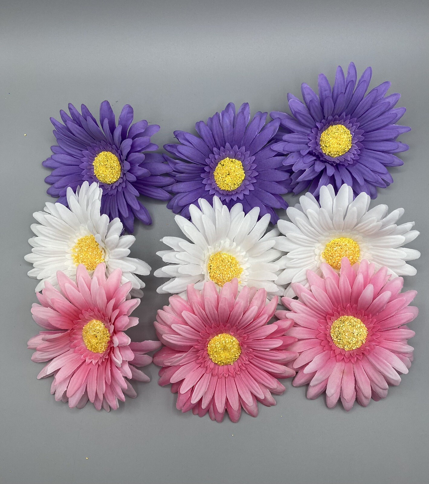 Artificial Gerbera Heads Flowers Purple Pink White Set Of Nine