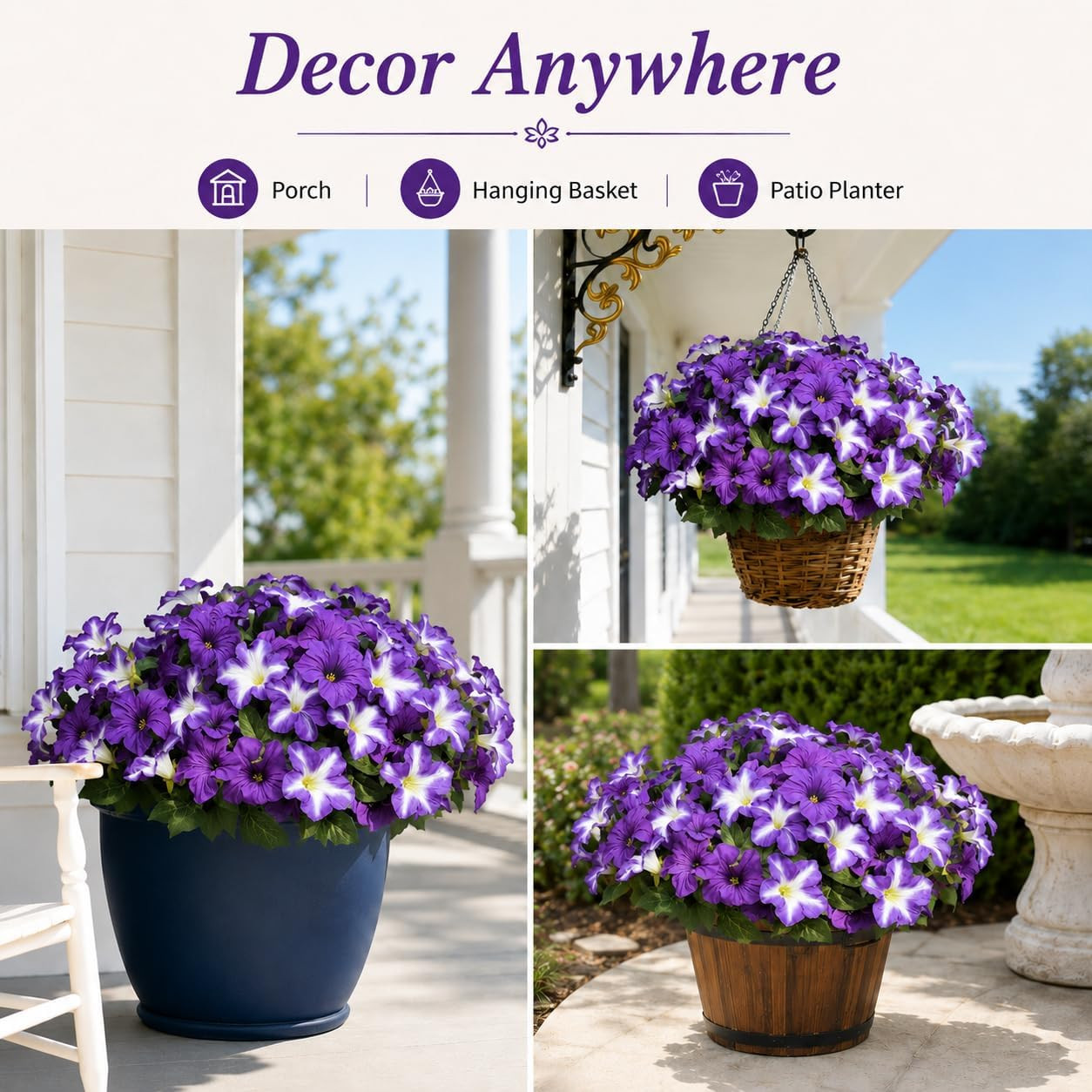 Vibrant UV Resistant Morning Glory Fake Flowers for Outdoor Décor (4 Bundles)