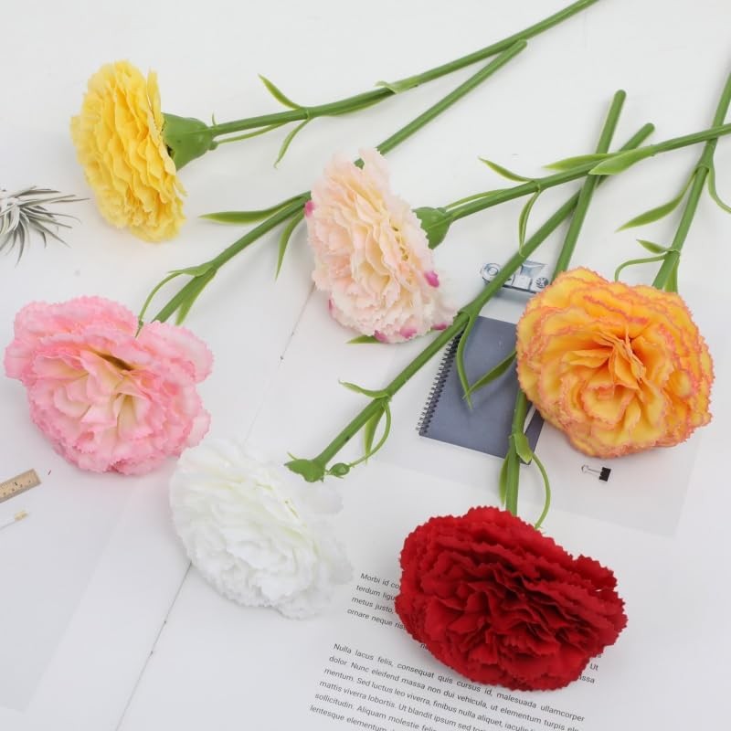 10Pcs Artificial Carnation Flowers 11.4″ Faux Silk Stems Carnations Flower Fa…