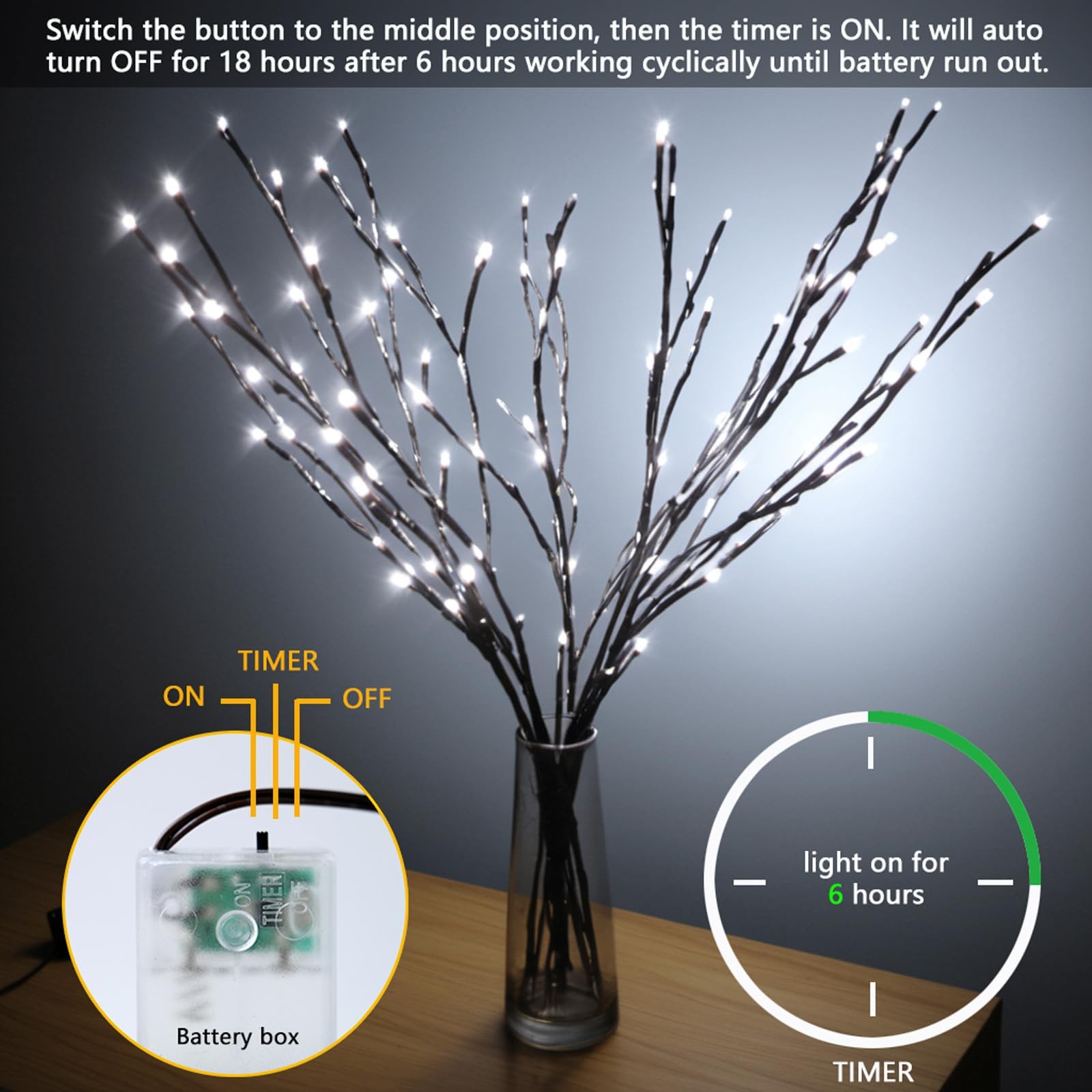 3PCS LED Lighted Branches Lights with Timer Battery Operated, 30 INCH Artific…