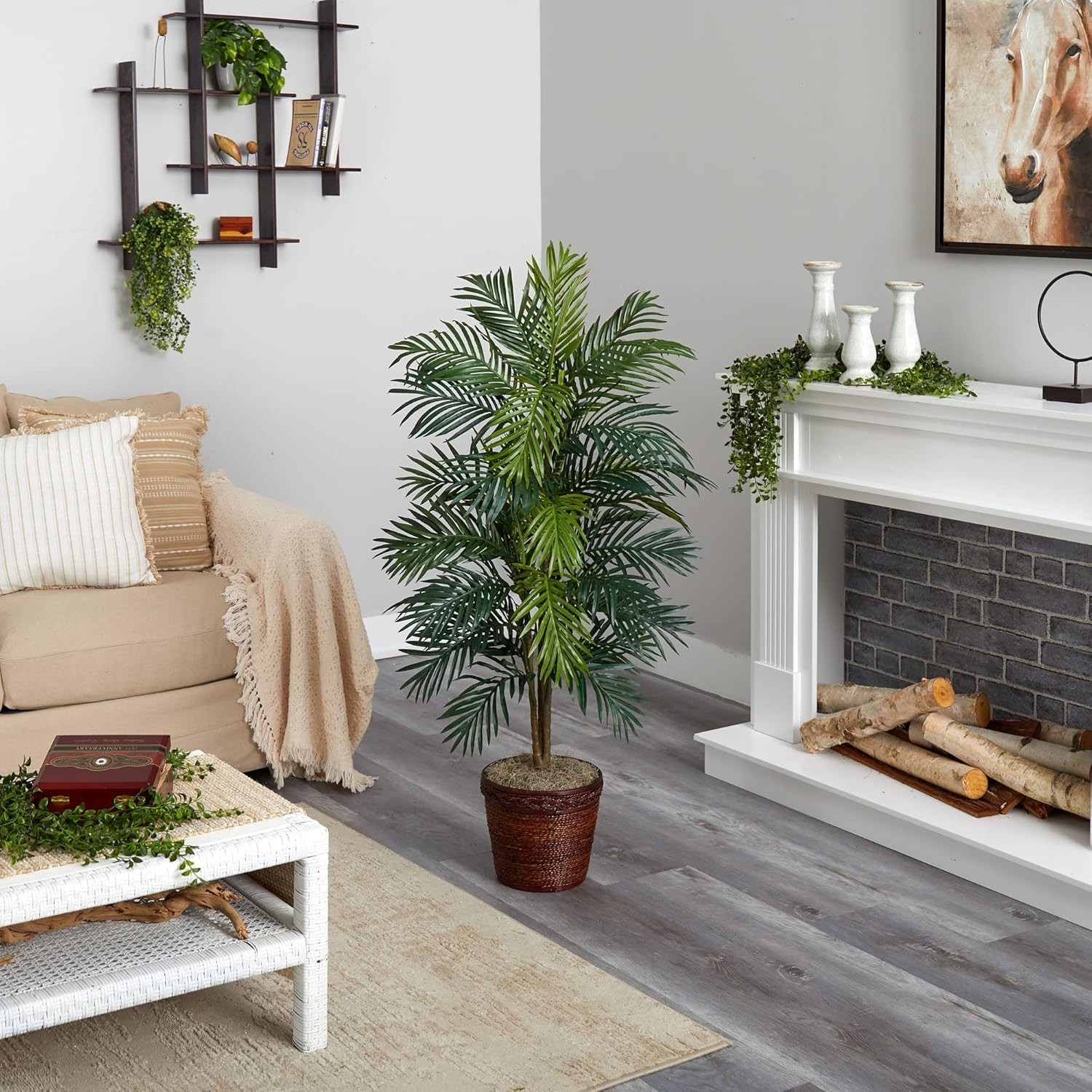 Lifelike 56″ Areca Palm Silk Tree in Decorative Basket – Green Home Decor