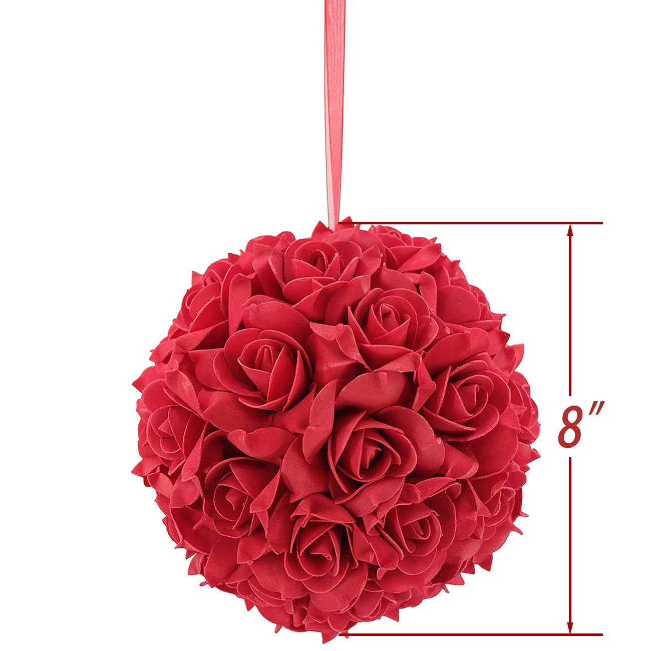 2 PCS 8in Artificial Red Kissing Flower Balls Roses Home Wedding Decor
