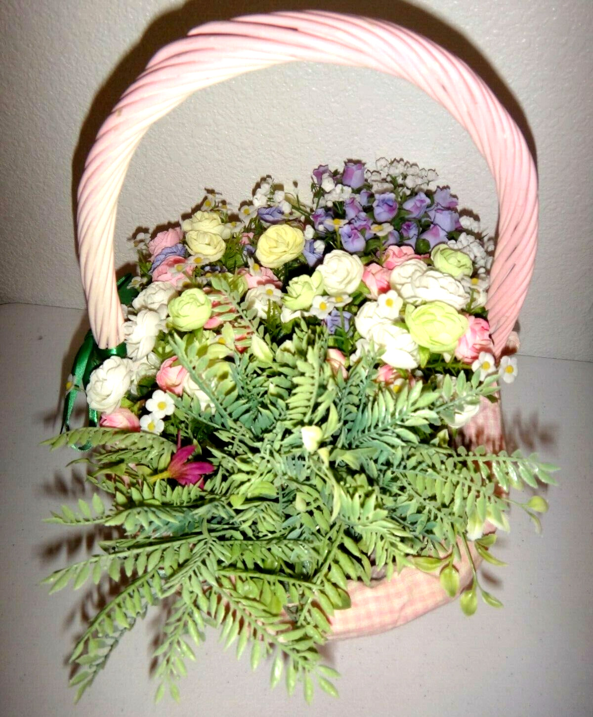 Artificial Multi-color Flowers & Leafs in Pink Wooden Bucket 13.5″ x 14″ x 10″